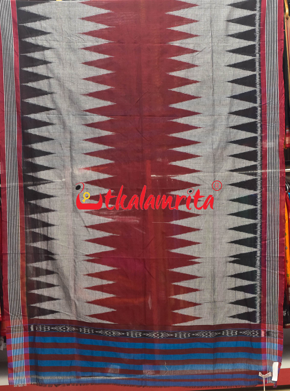 Grey Maroon Border Check Kumbha (Dupatta)