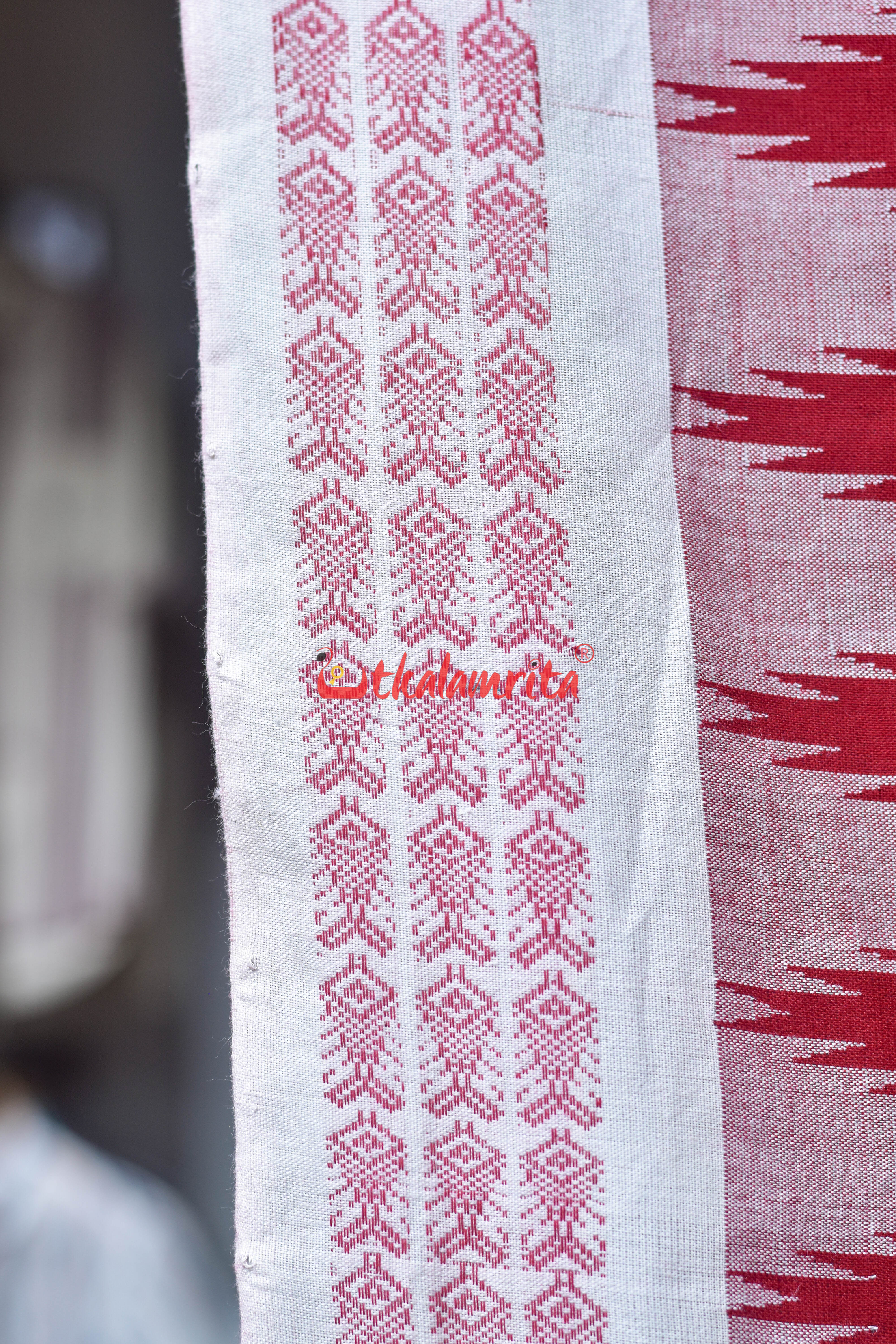 Sindoori Red Fish Border Original Ganjam Bomkai Cotton Saree