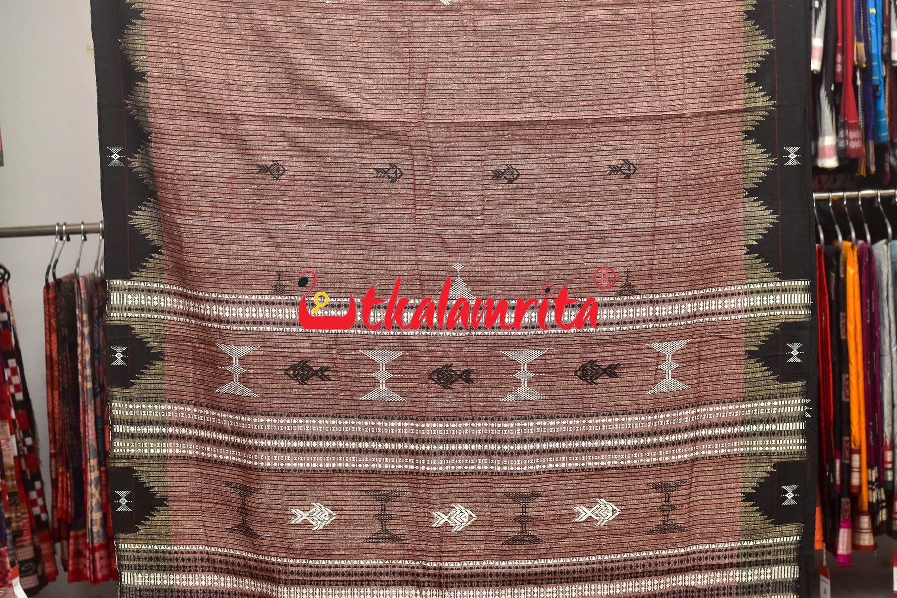 Tussar Kotpad White Maroon Border Stripes Saree