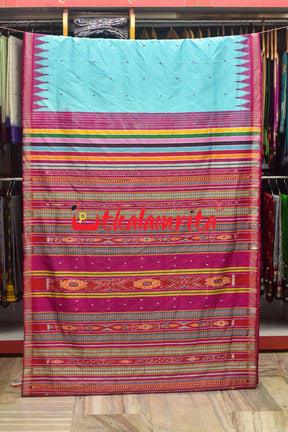 Surf with Rani Pink Berhampuri Double Anchal Silk Saree