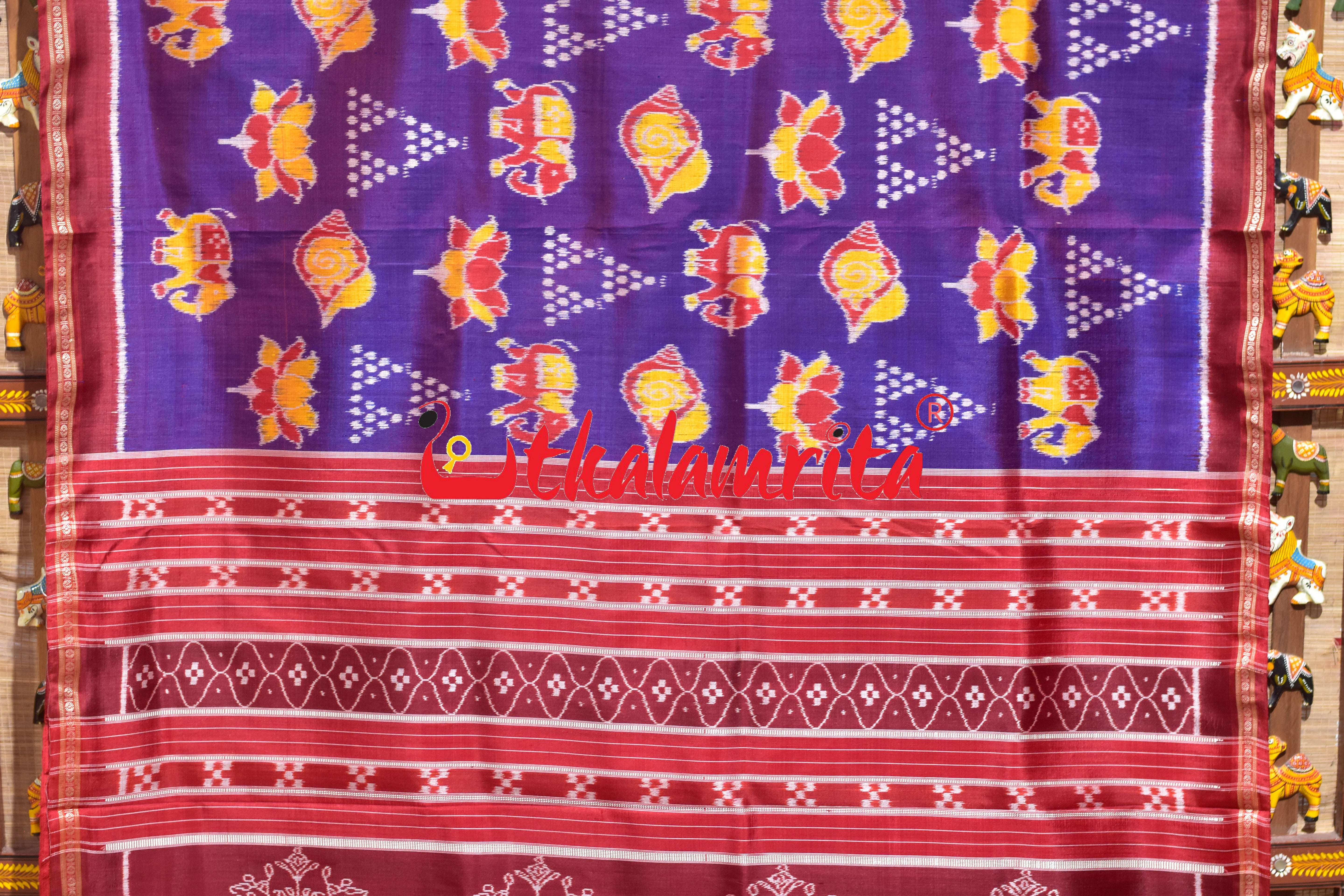 Purple Maroon Ekphuliya Border Nabakothi Khandua Silk Saree