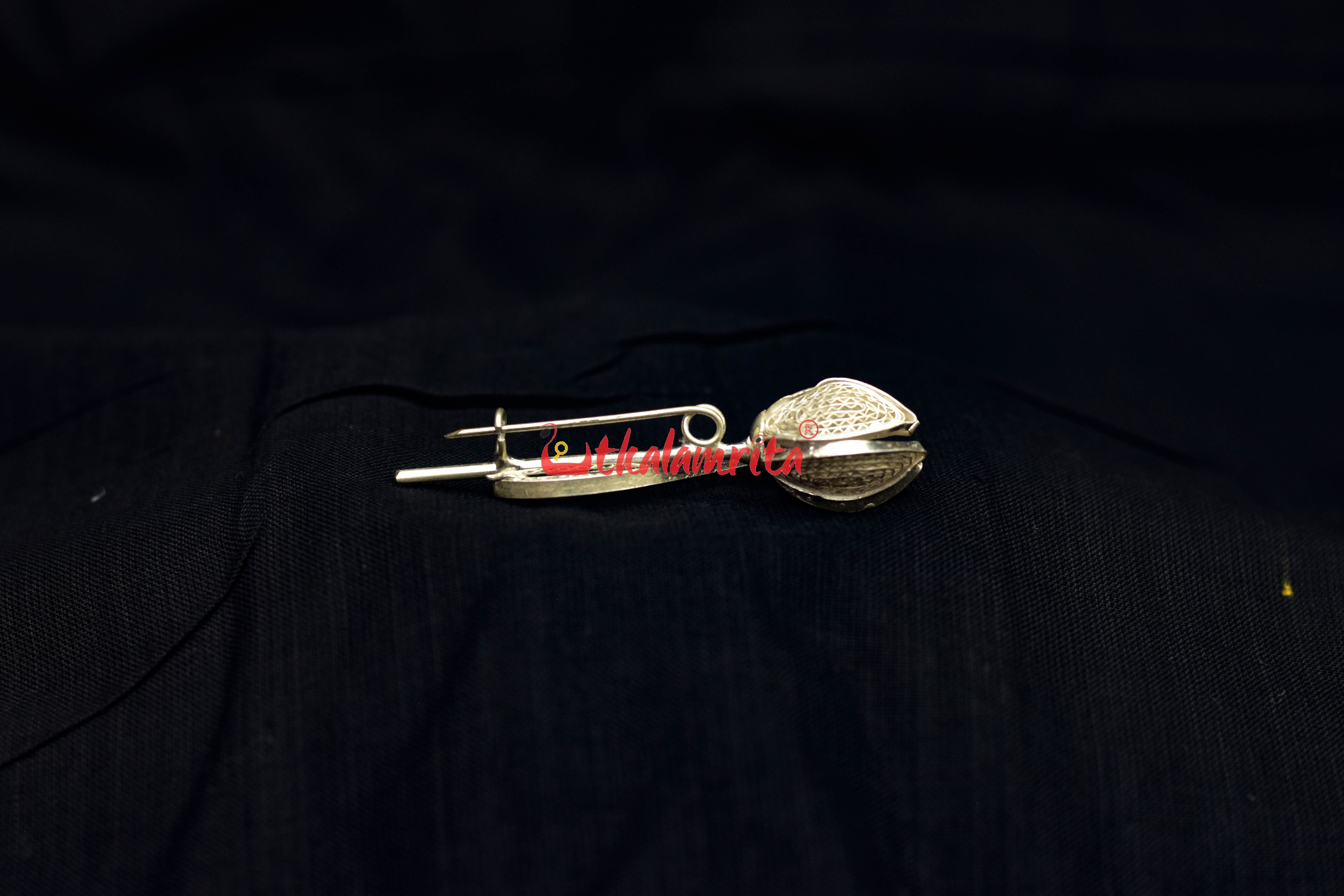 Elongated Rose Silver Filigree Brooch