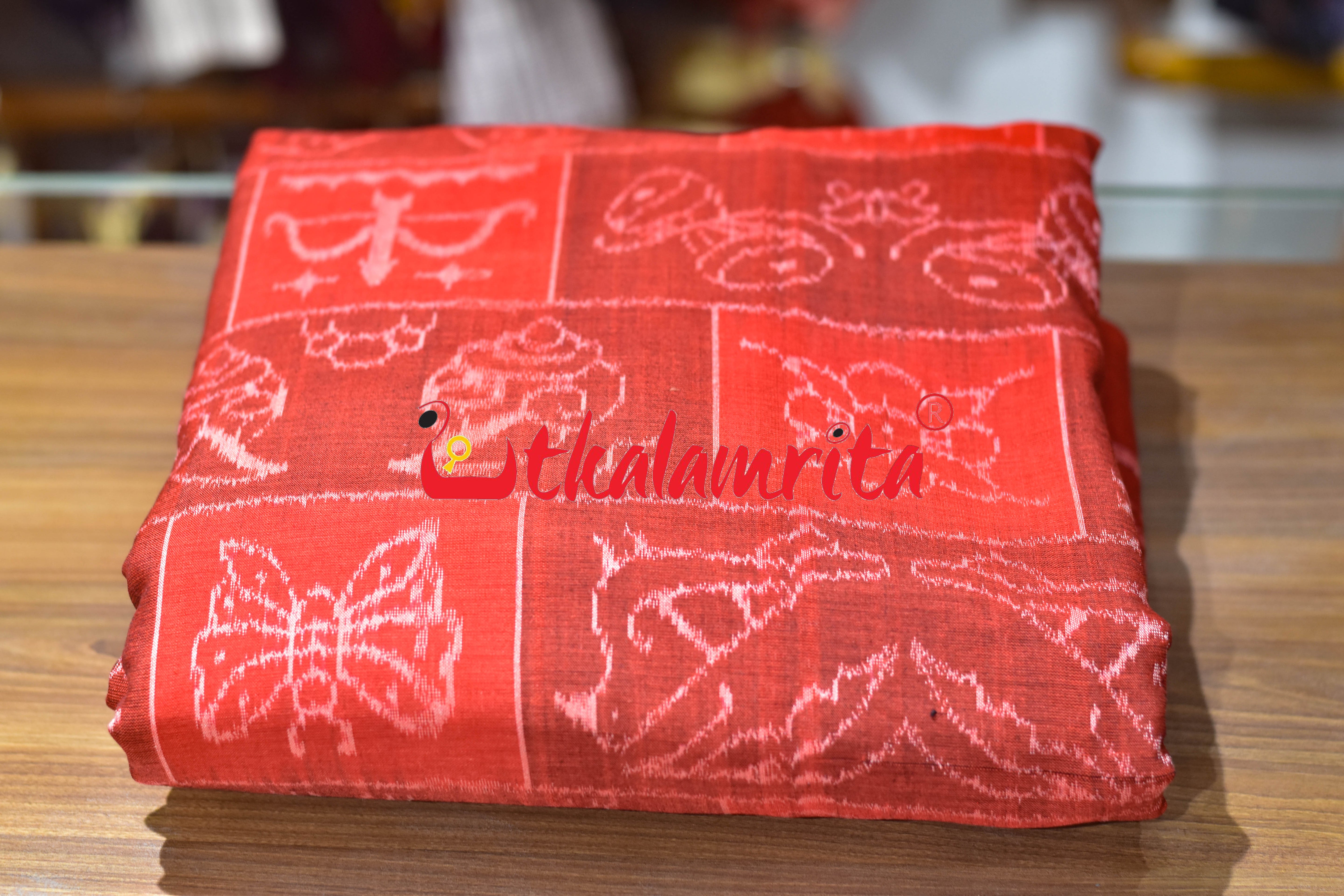 11 Kuthi Red Maroon Jodi Motifs Sambalpuri Cotton (Fabric)