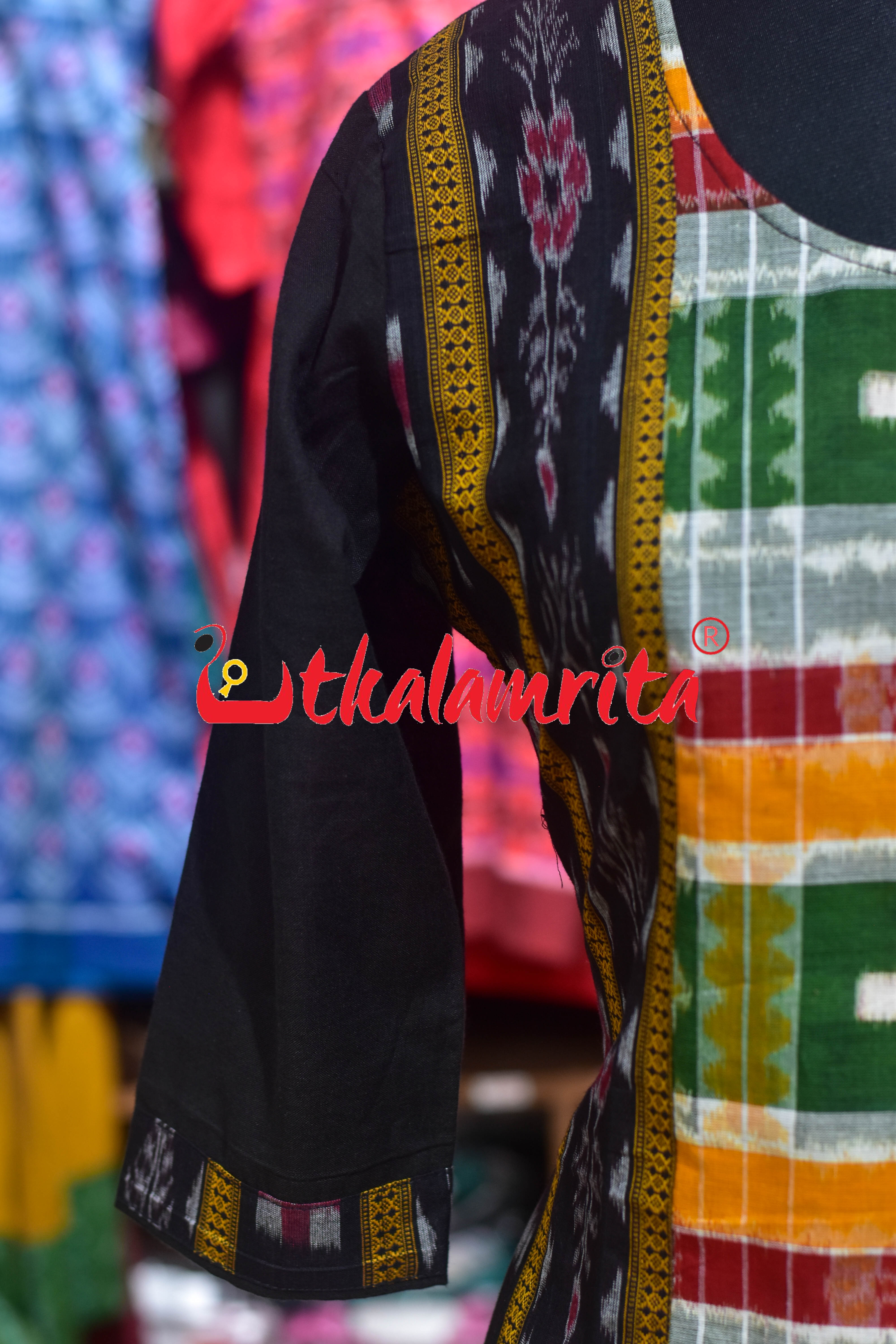 Black Flower Ikat Multi Pasapali (Ladies' Kurti)