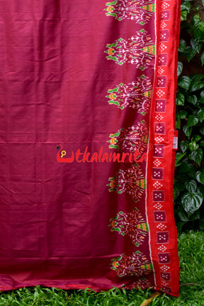 Forest Scot Maroon Red Khandua Silk Saree