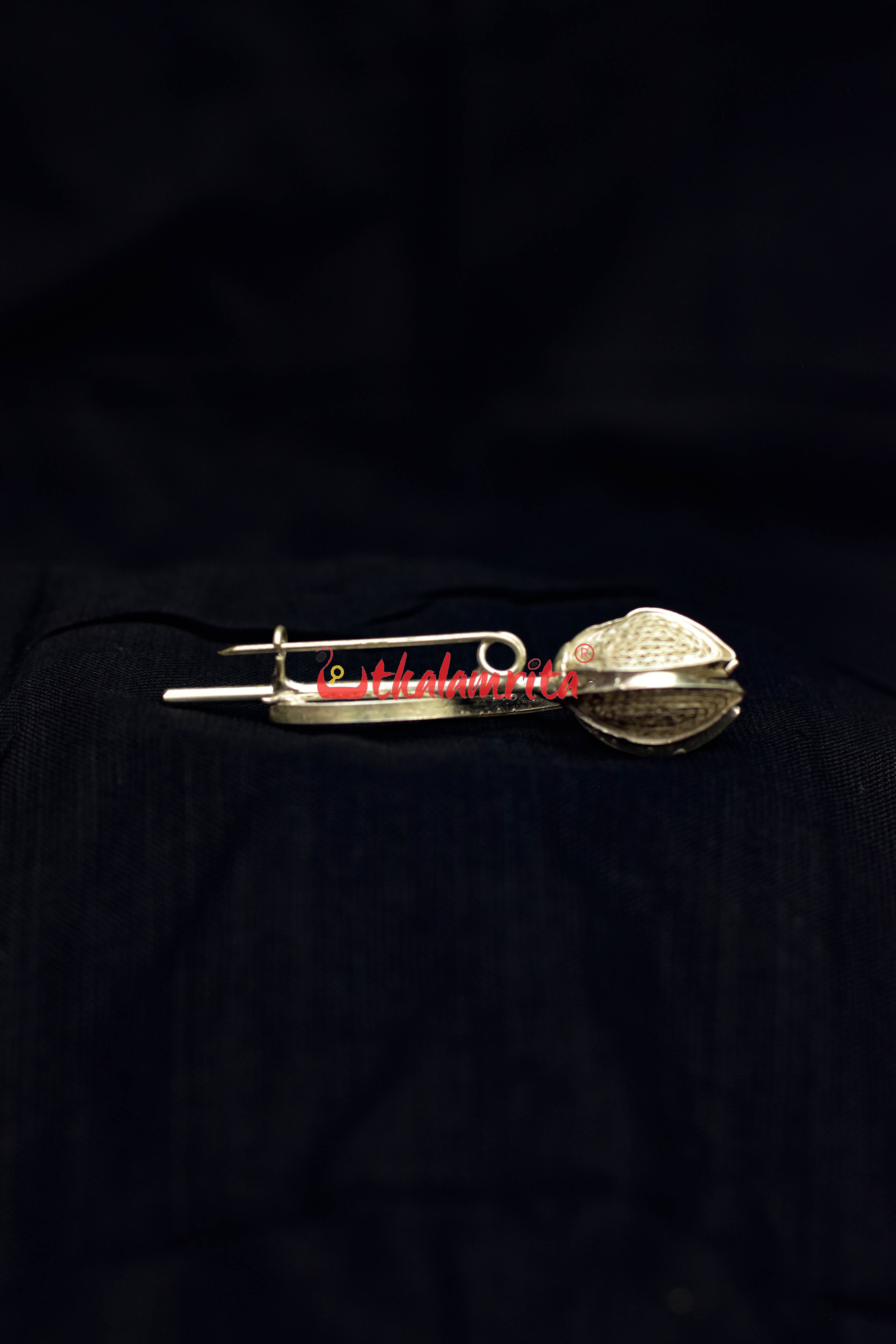 Elongated Rose Silver Filigree Brooch