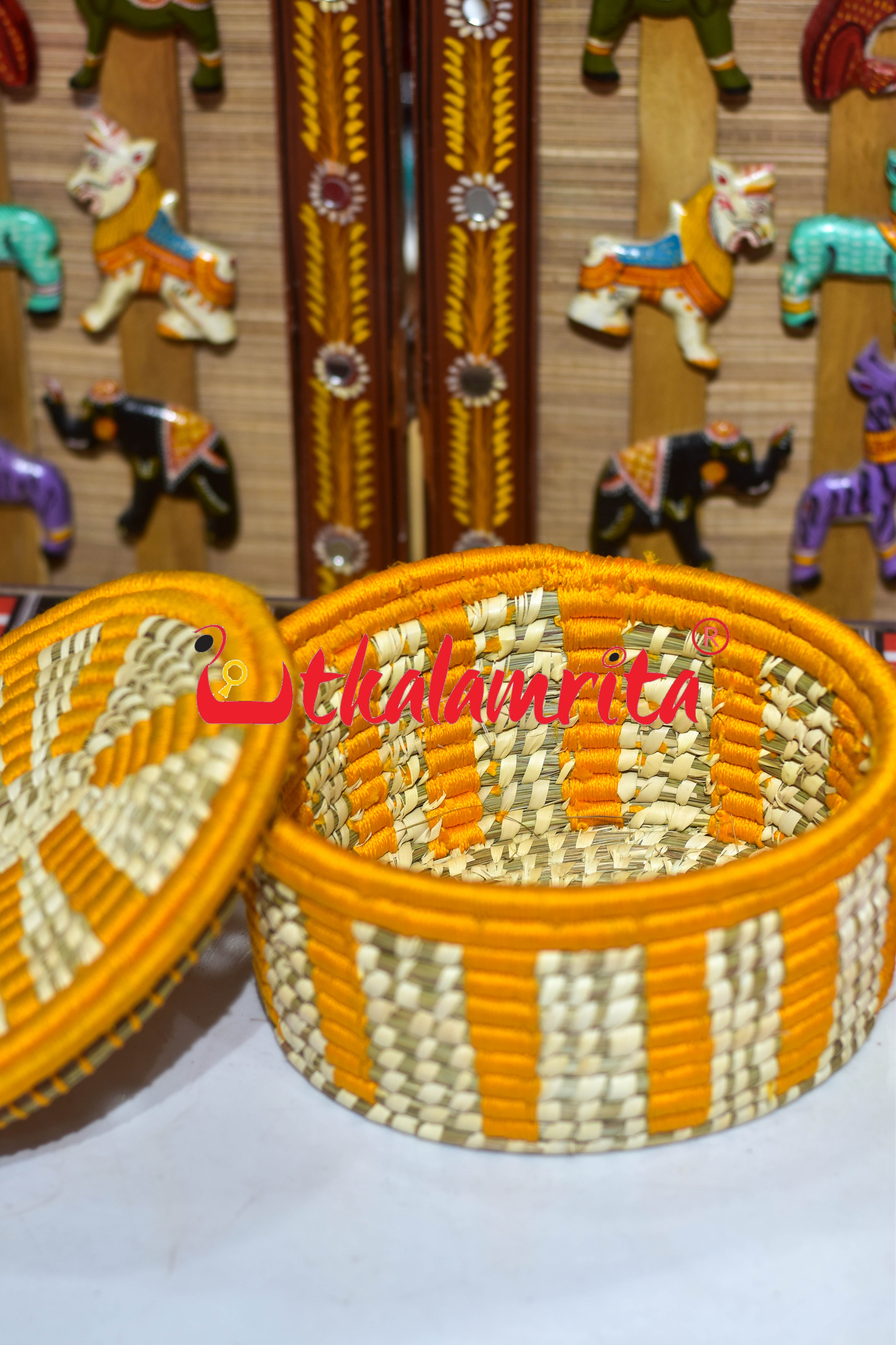 Sabai Grass Oval Thread kusan box mustard