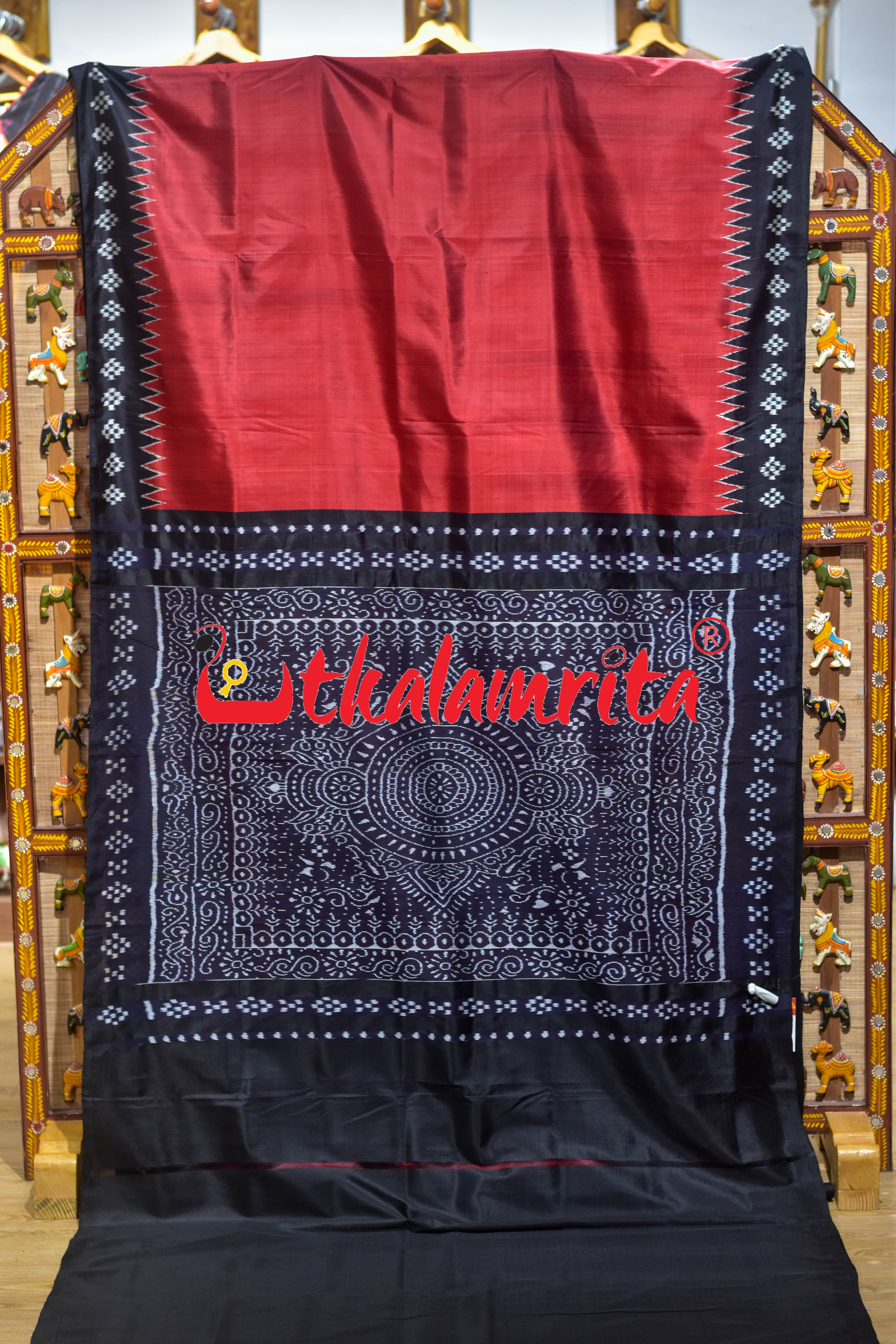 Red Black Pasapali Border Jhoti Anchal Khandua Silk Saree