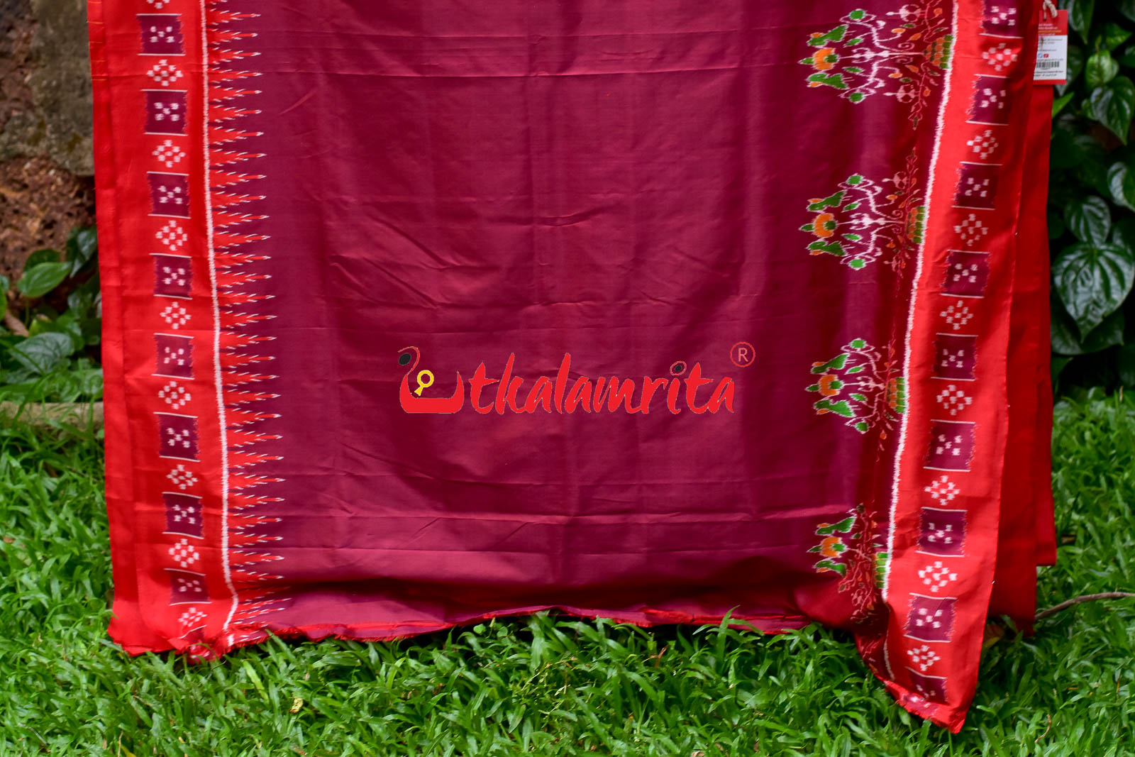 Forest Scot Maroon Red Khandua Silk Saree