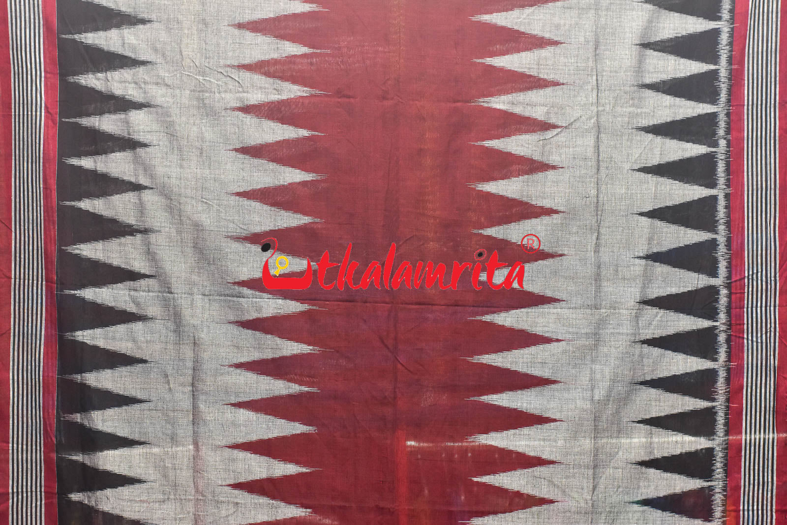 Grey Maroon Border Check Kumbha (Dupatta)