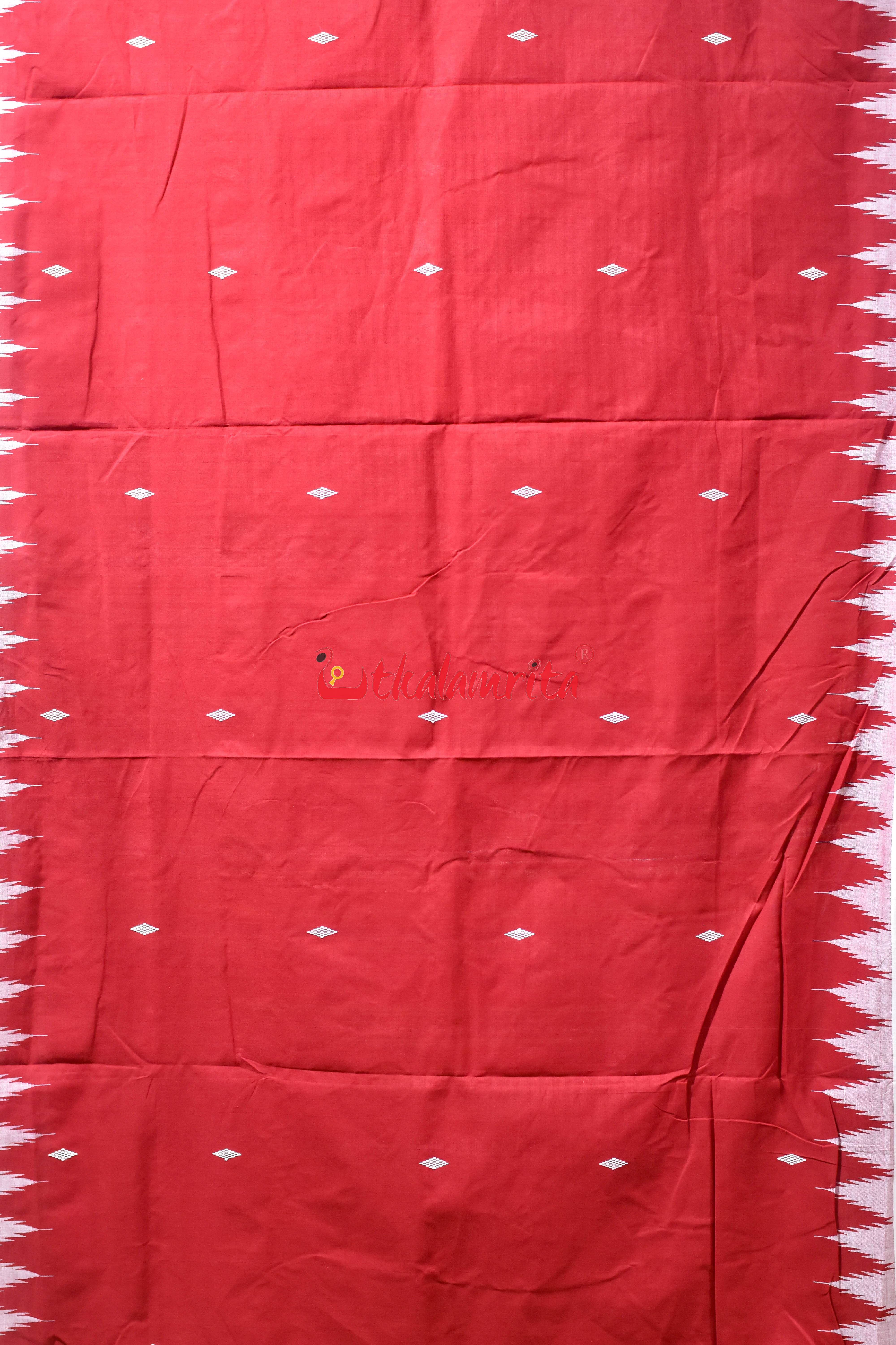 Sindoori Red Fish Border Original Ganjam Bomkai Cotton Saree