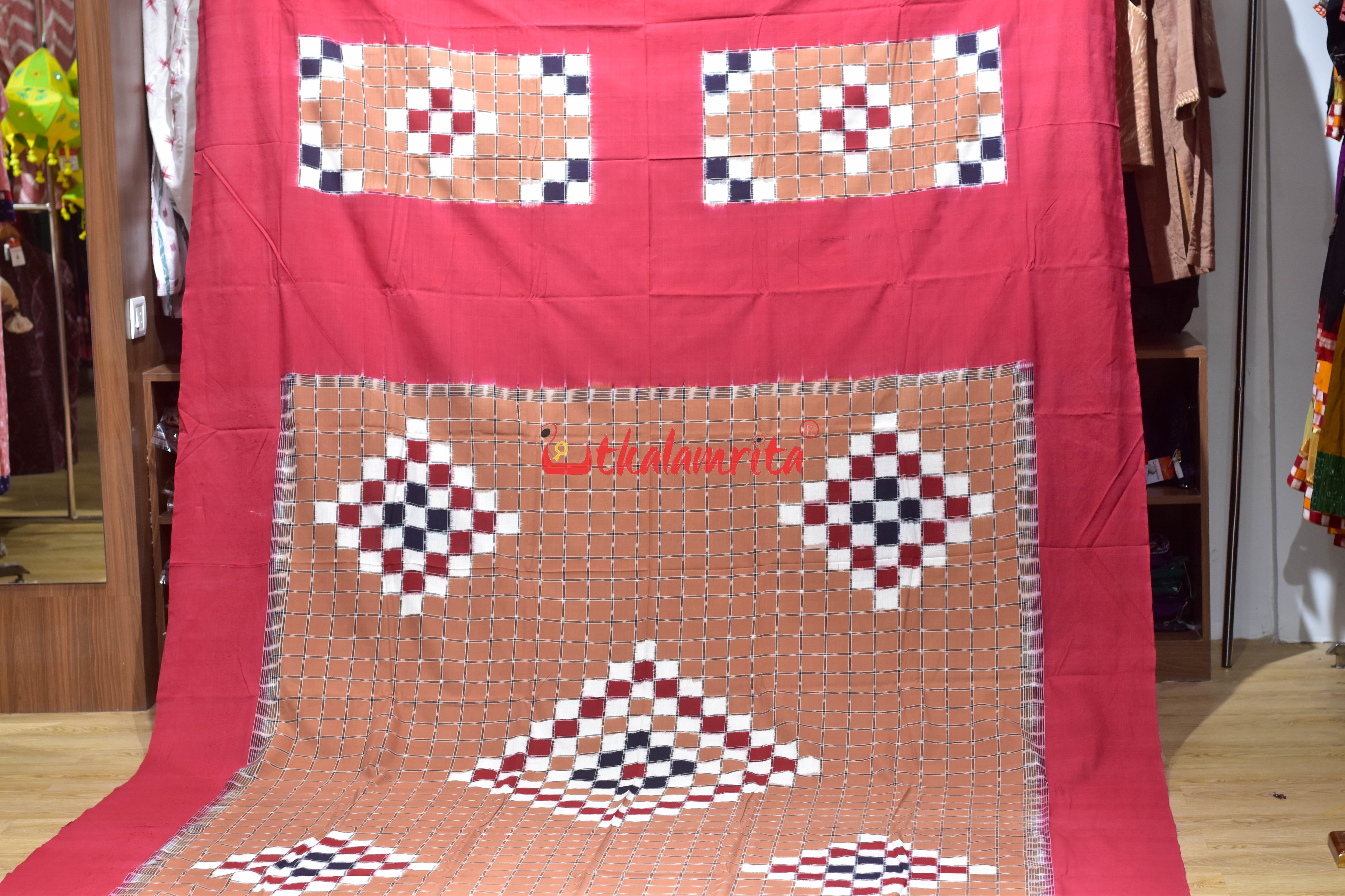 Brown Red with Checks Pasapali Cotton Bedsheet