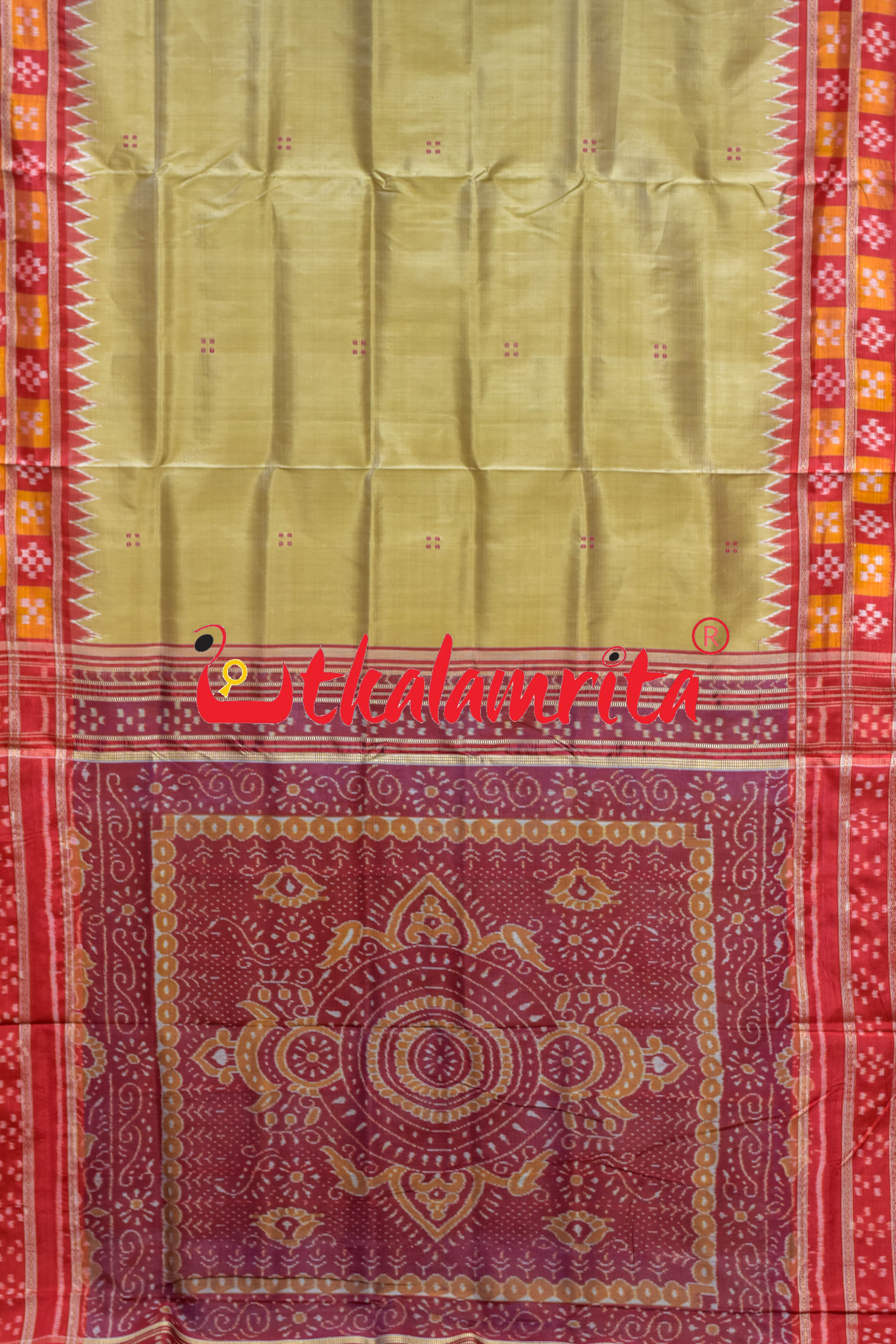 Ghee Four Buti Border Pasapali Khandua Silk Saree