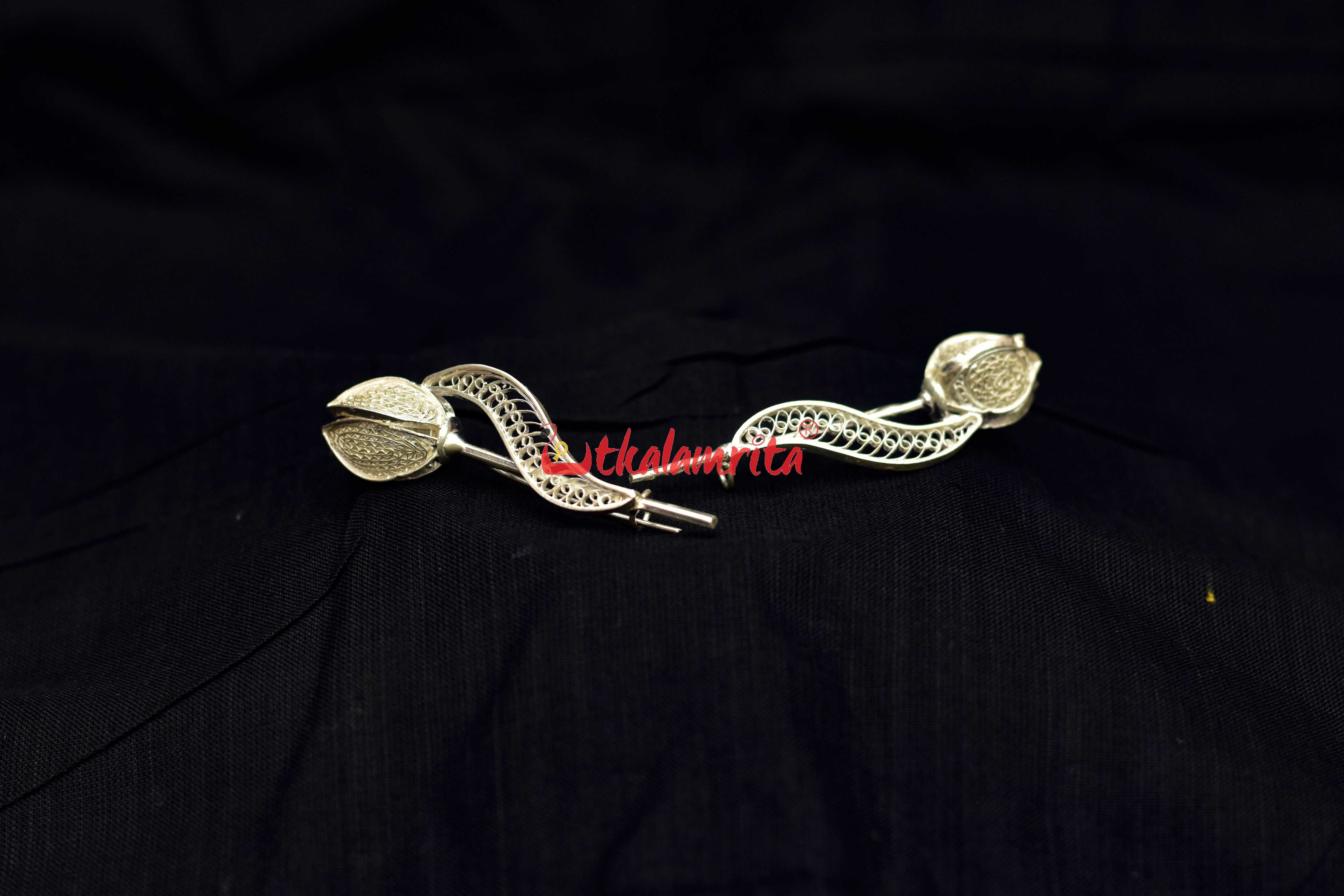 Elongated Rose Silver Filigree Brooch