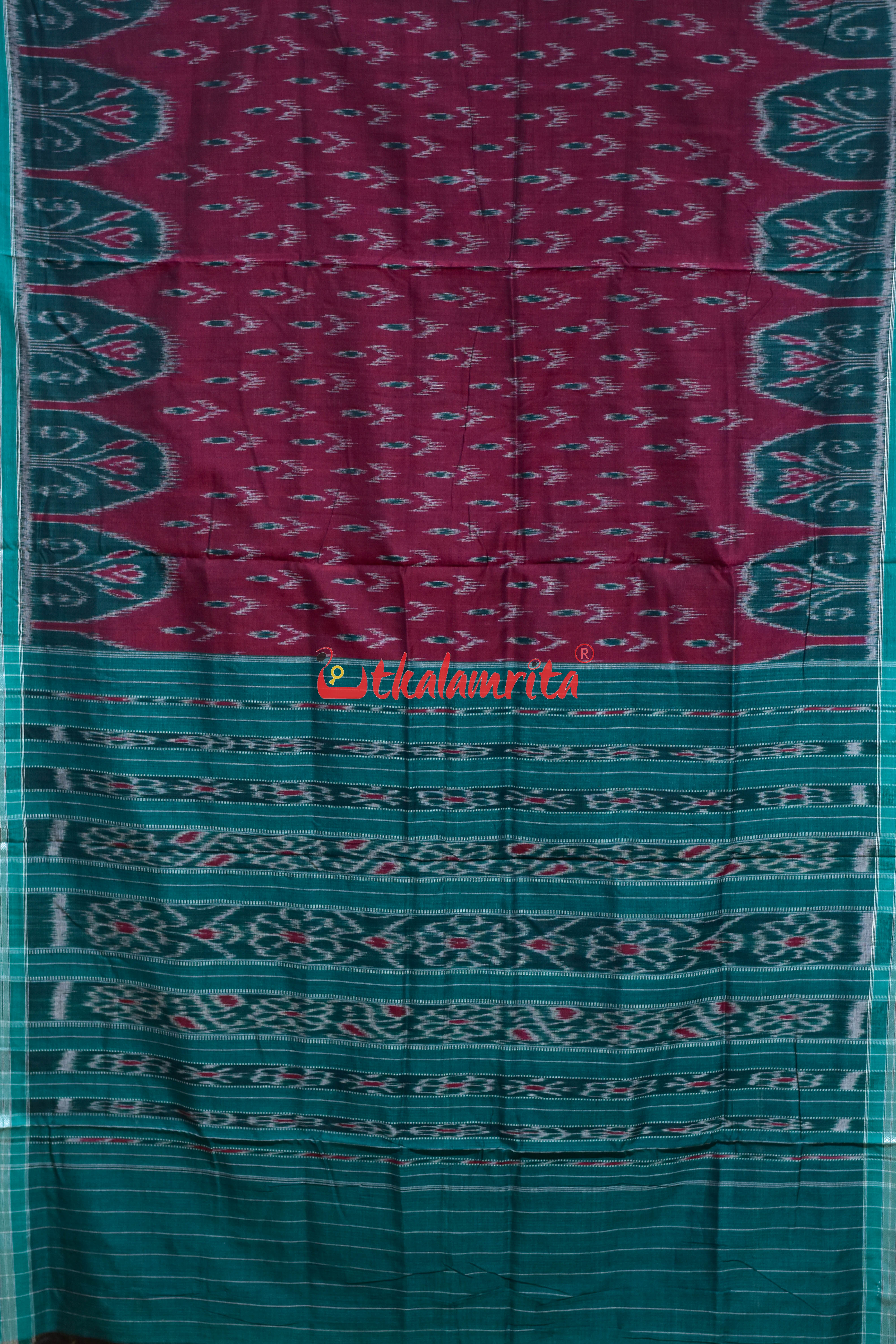 Maroon with Green Chandrika Khandua Cotton Saree