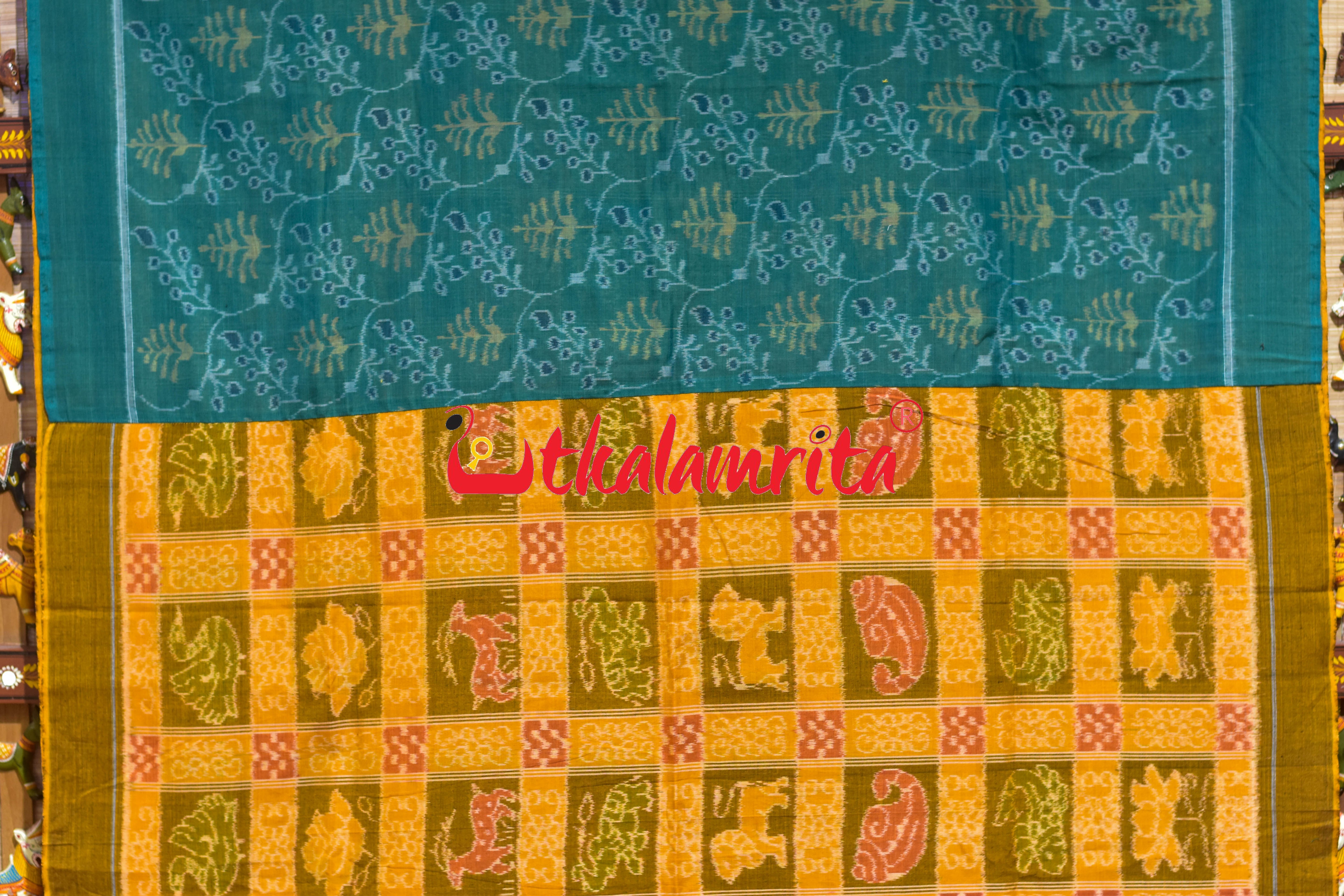 Yellow Nabakothi Half Green Designer Cotton Saree