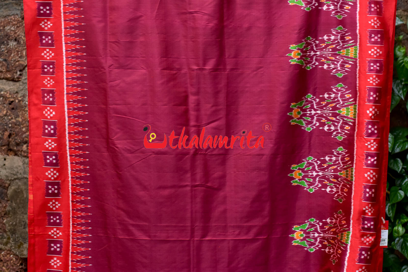 Forest Scot Maroon Red Khandua Silk Saree