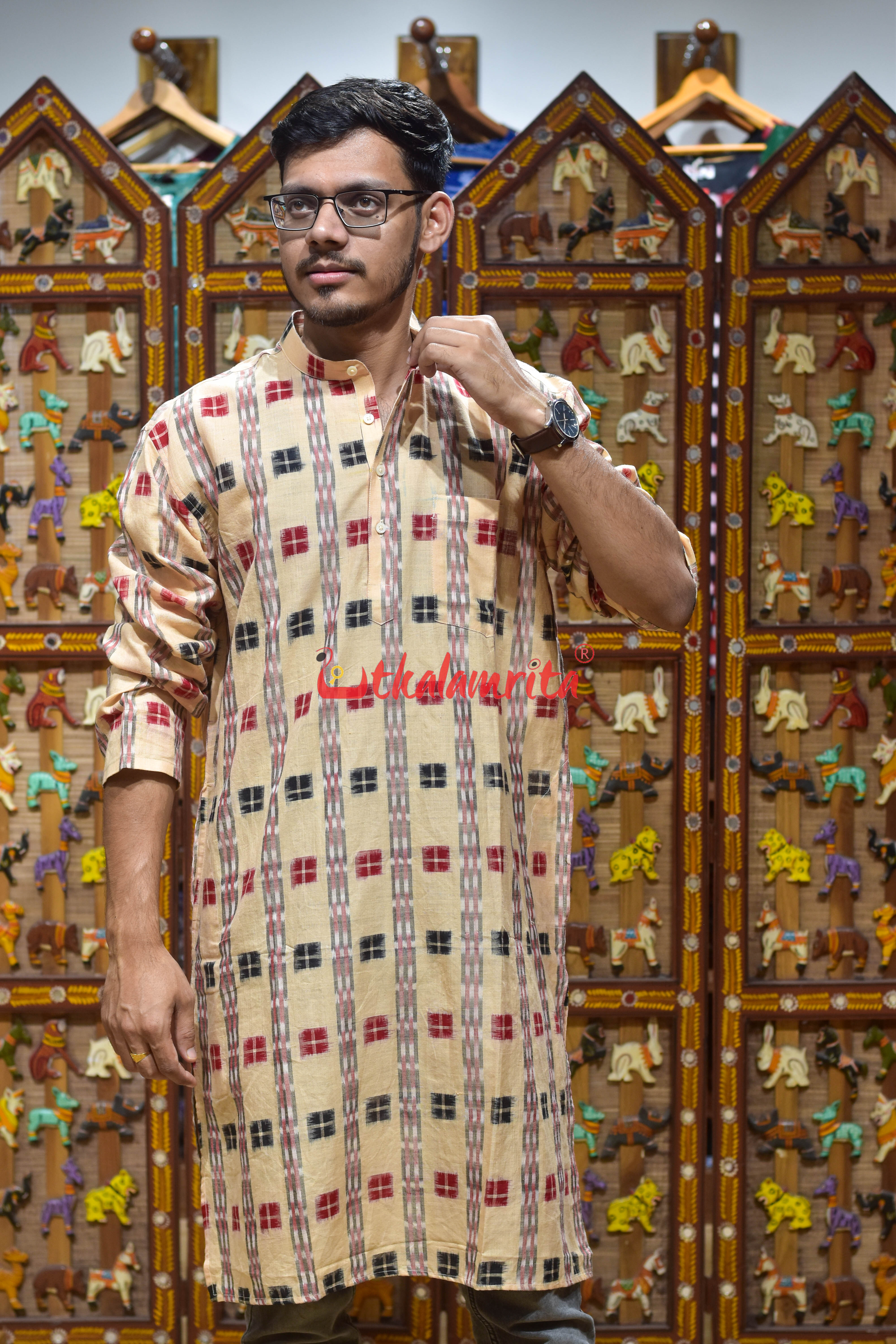 Chandan Red Pasapali (Men's Long Kurta)