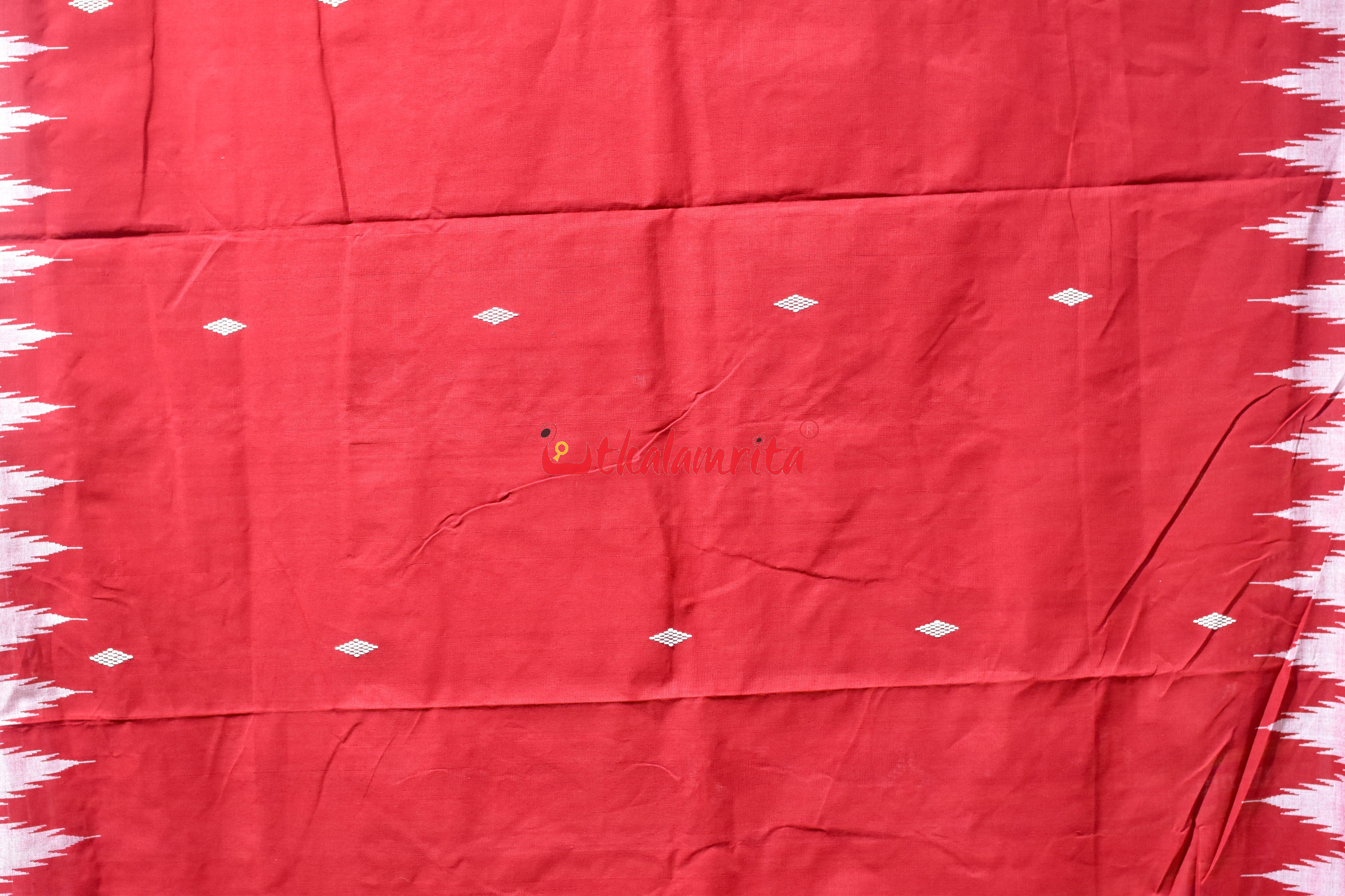 Sindoori Red Fish Border Original Ganjam Bomkai Cotton Saree
