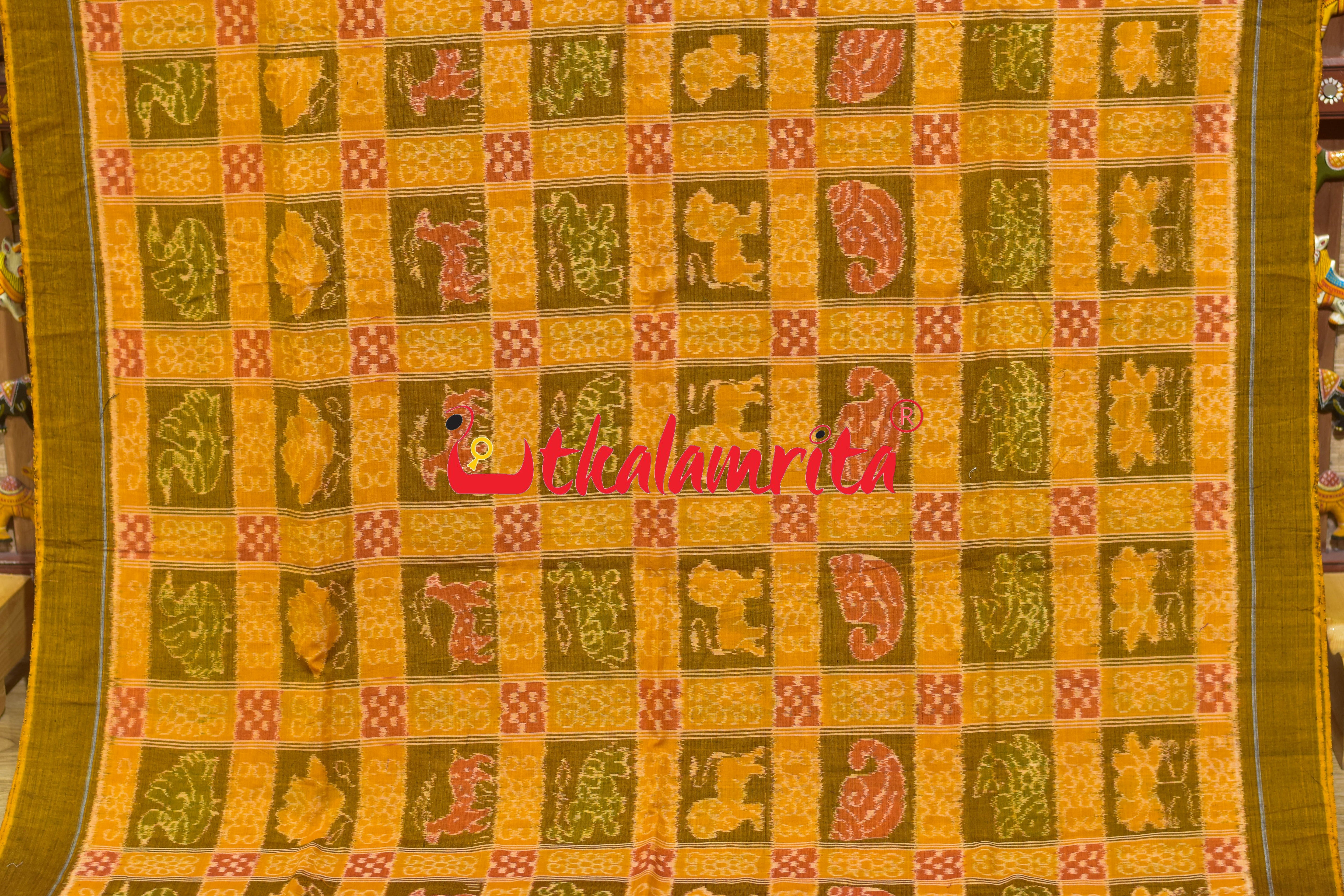 Yellow Nabakothi Half Green Designer Cotton Saree
