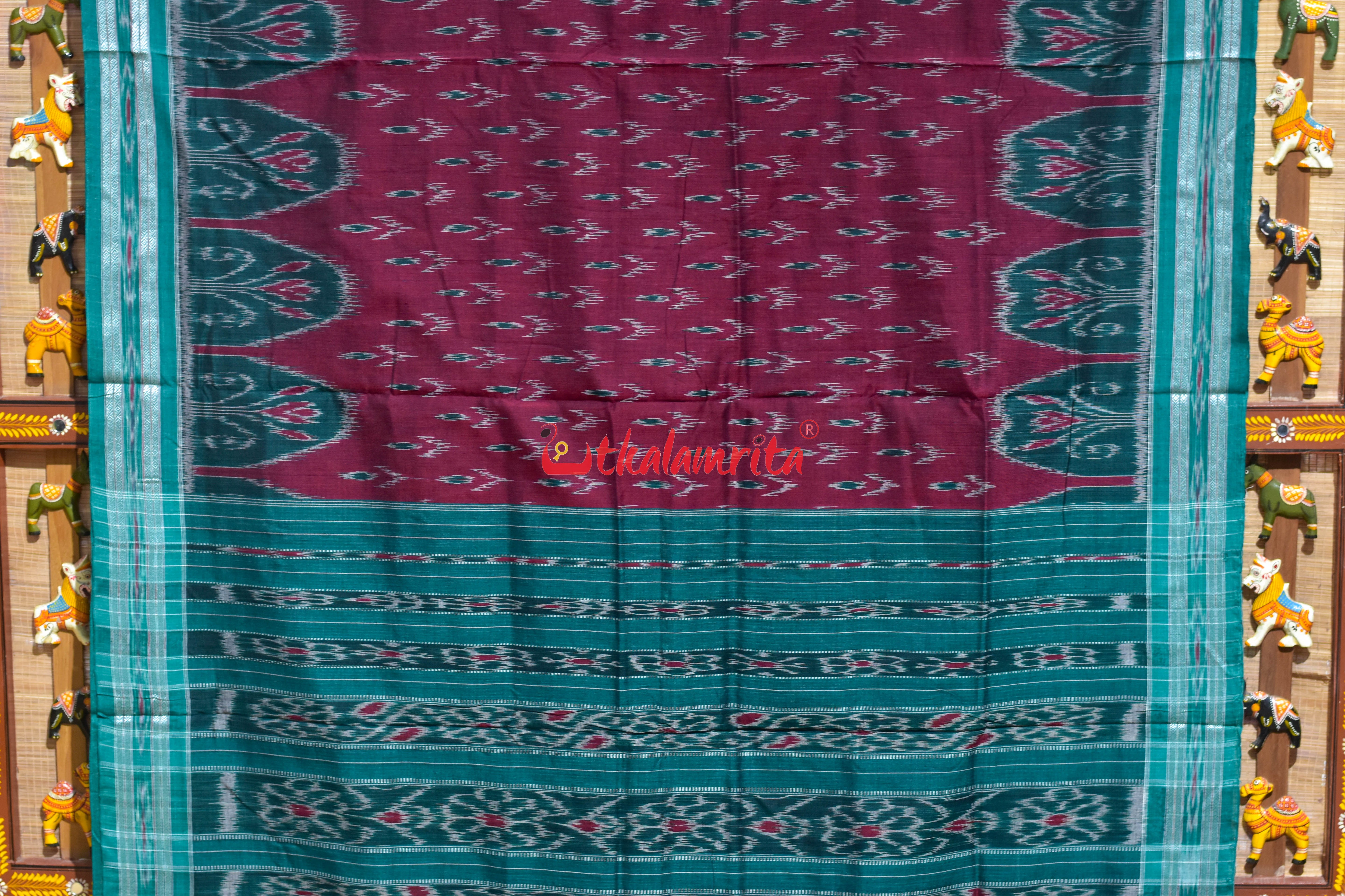 Maroon with Green Chandrika Khandua Cotton Saree