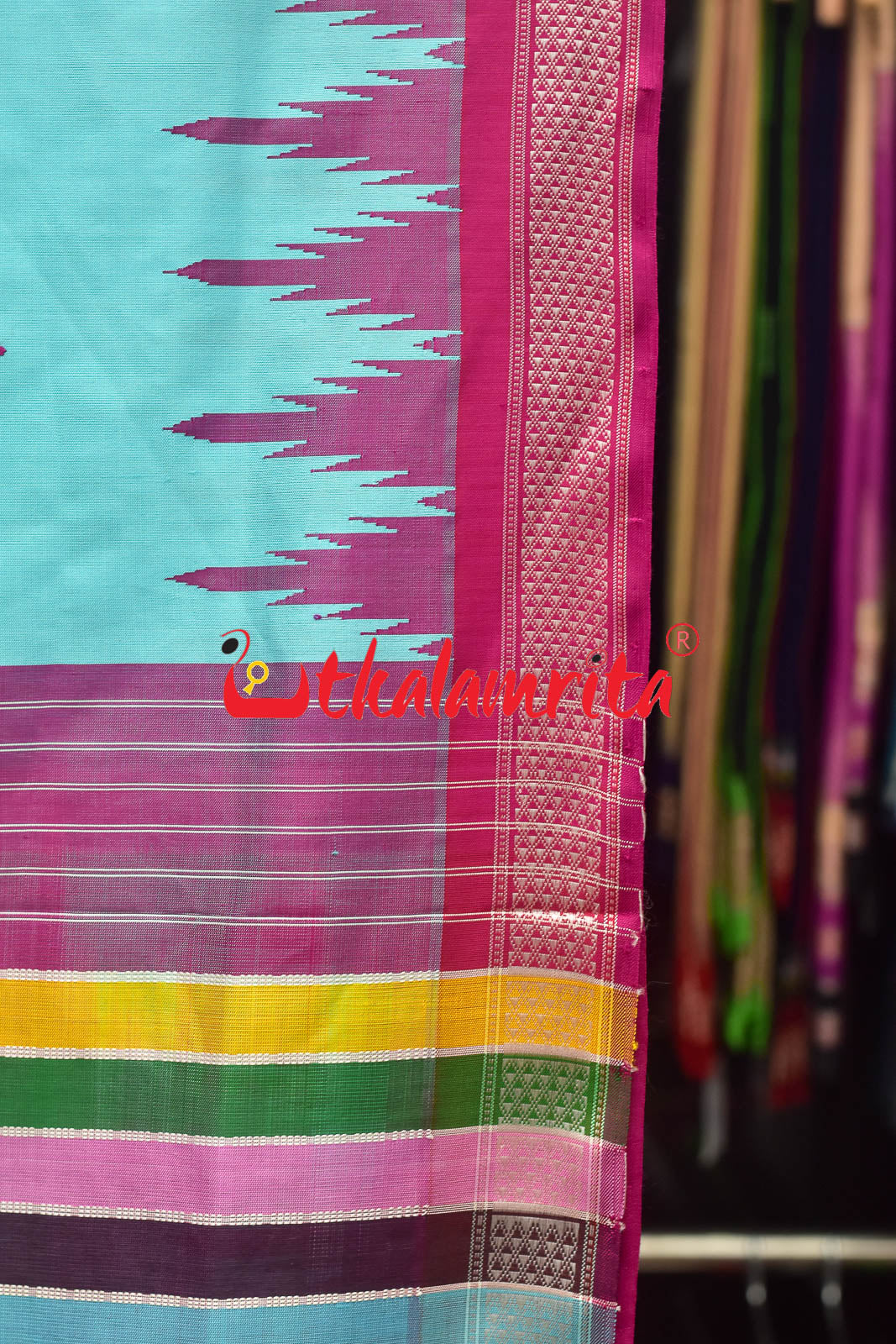 Surf with Rani Pink Berhampuri Double Anchal Silk Saree