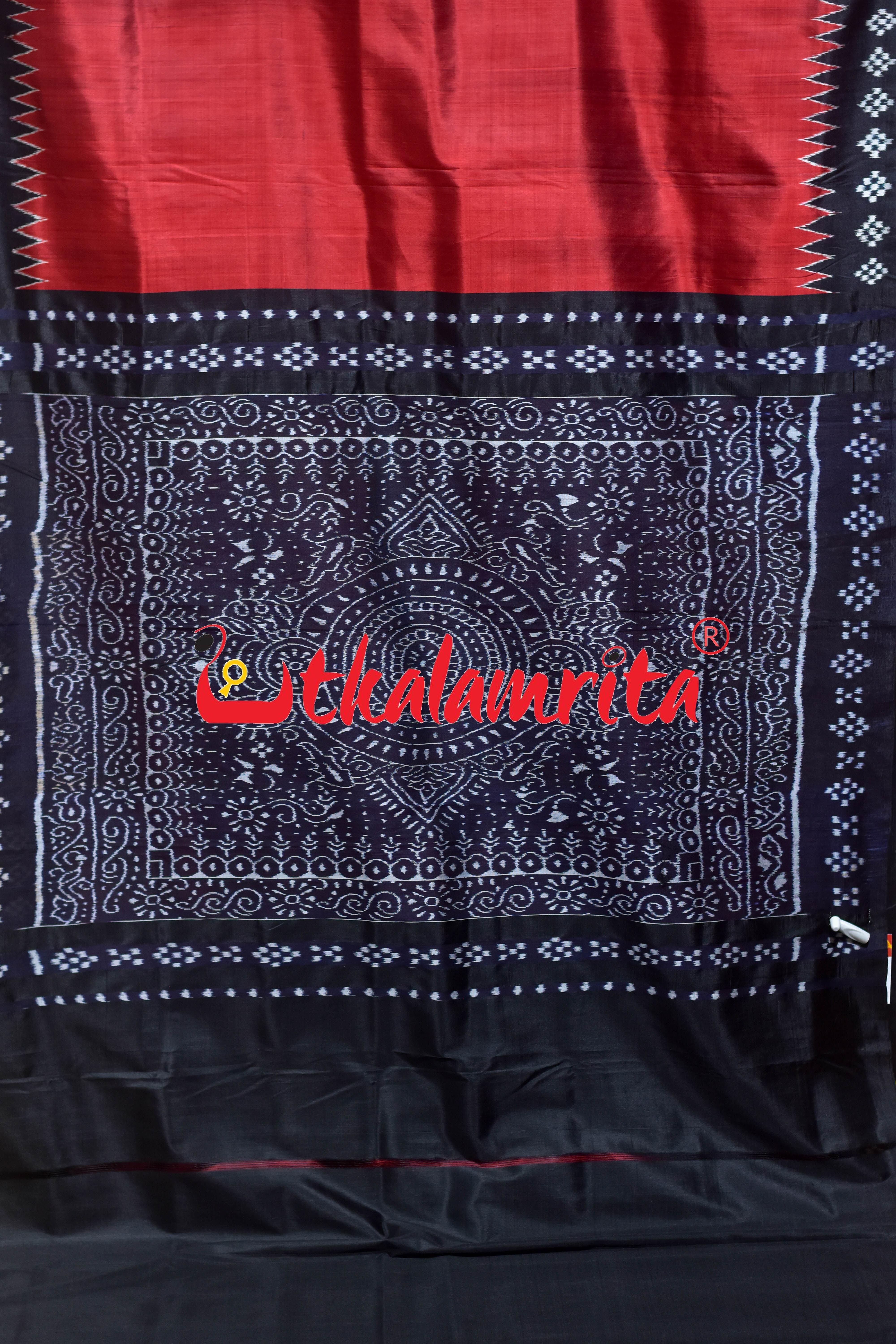 Red Black Pasapali Border Jhoti Anchal Khandua Silk Saree