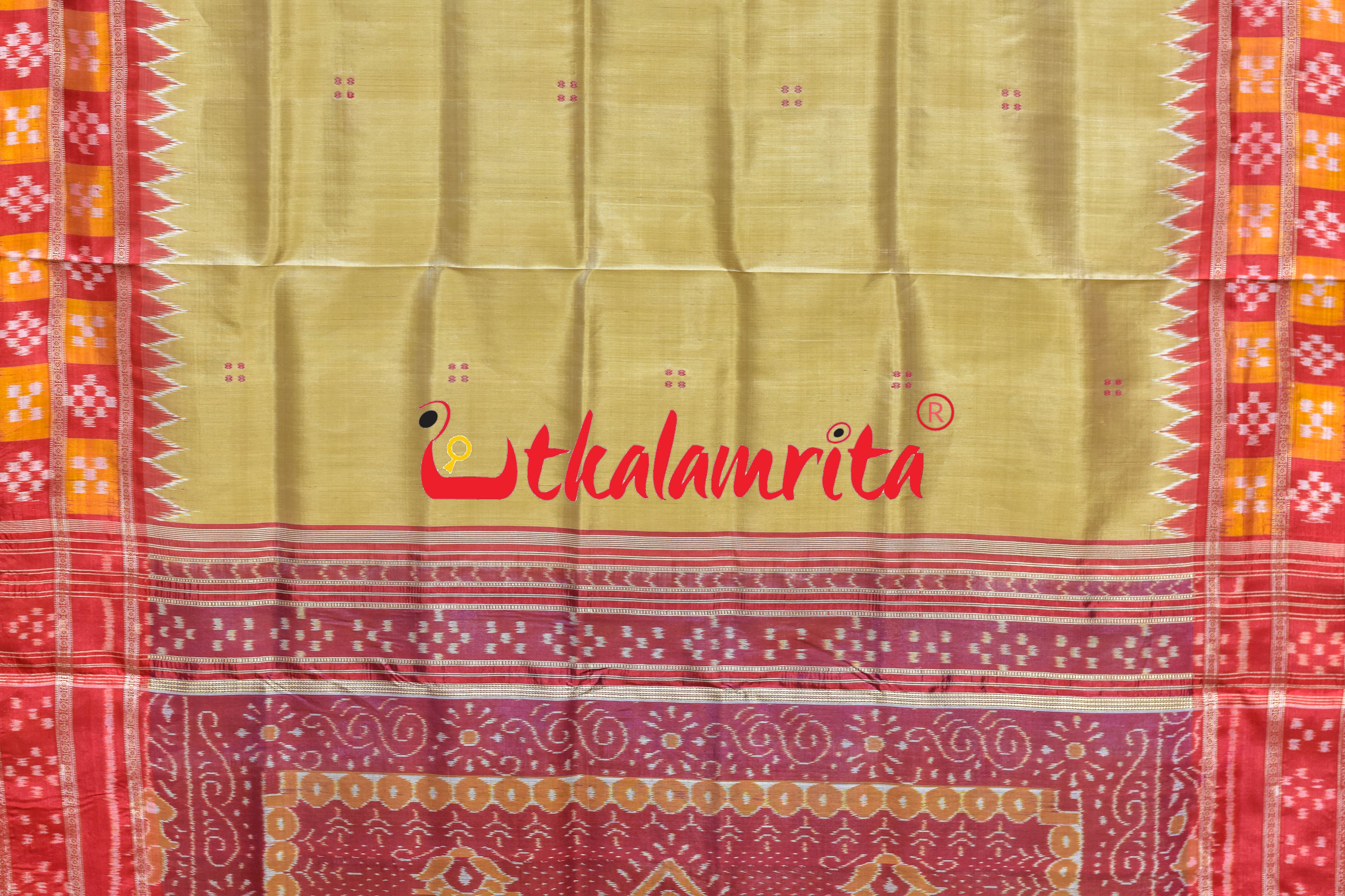 Ghee Four Buti Border Pasapali Khandua Silk Saree