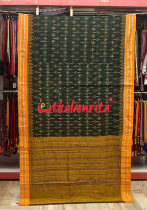 Olive with Mustard Kadha Khandua Cotton Saree