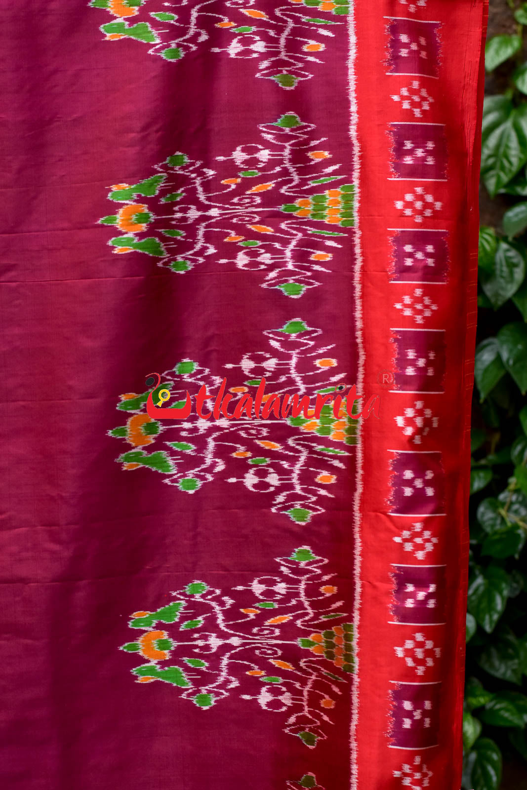 Forest Scot Maroon Red Khandua Silk Saree