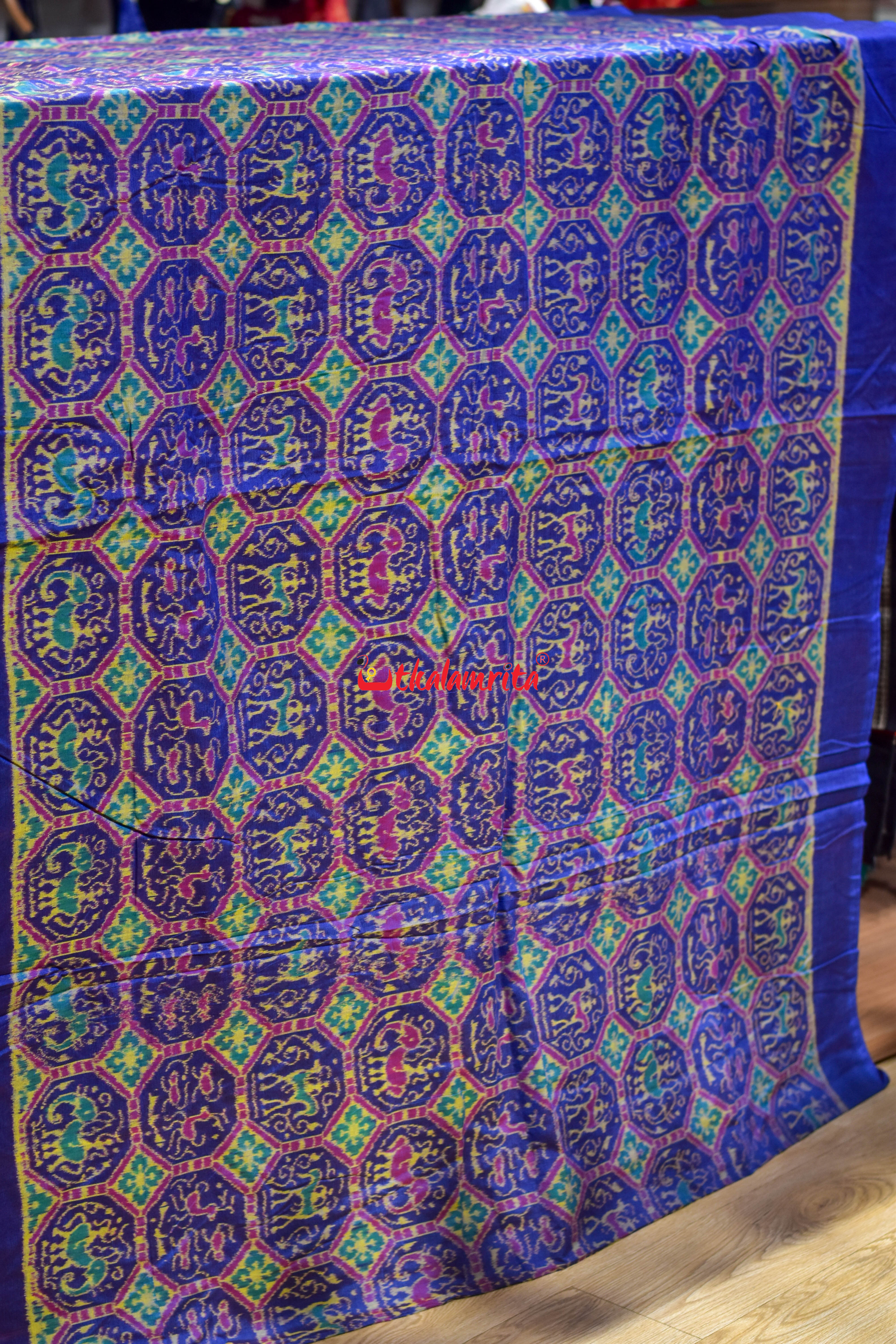 Blue Golden Kothi Animal Bandha Sambalpuri Cotton (Fabric)