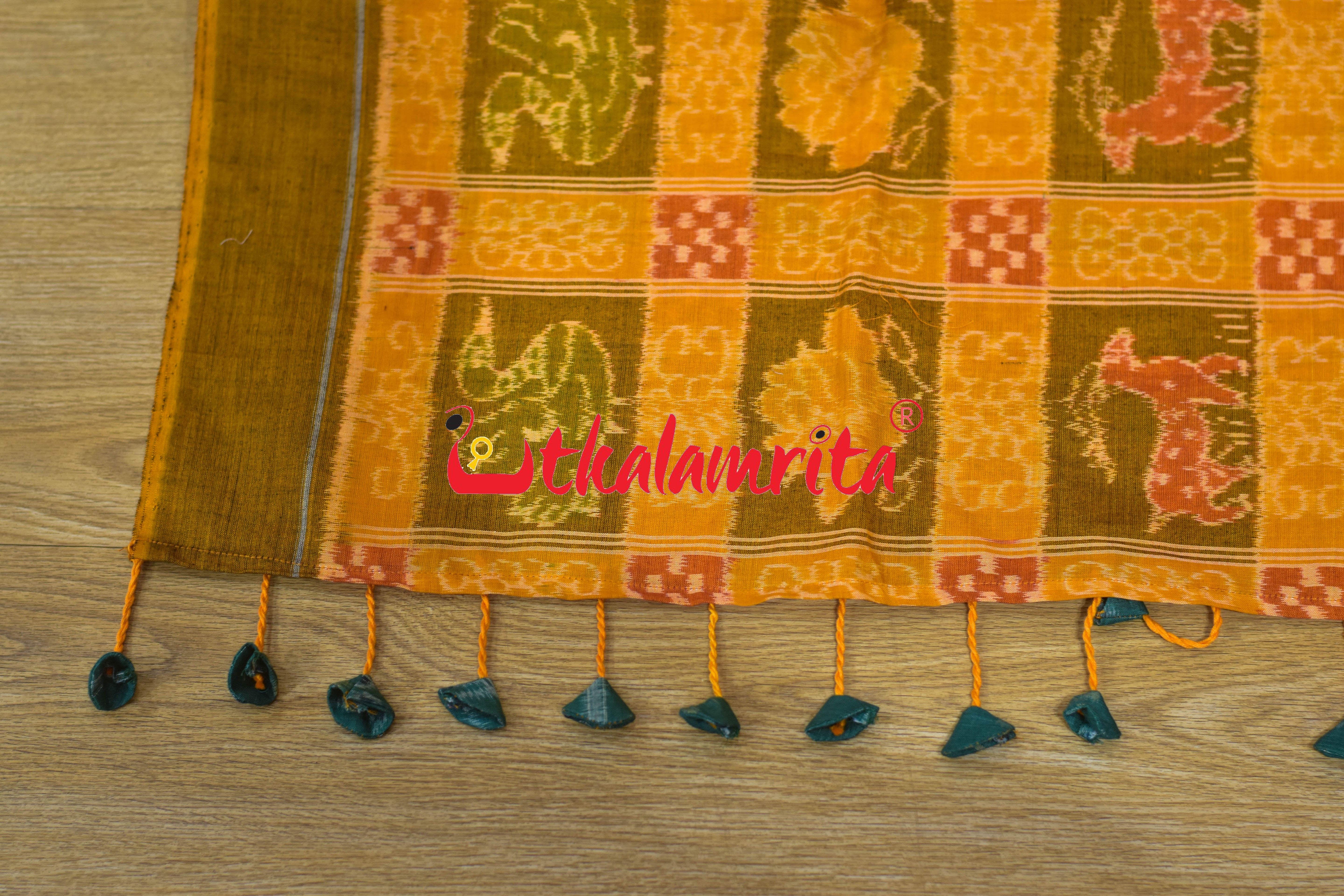 Yellow Nabakothi Half Green Designer Cotton Saree