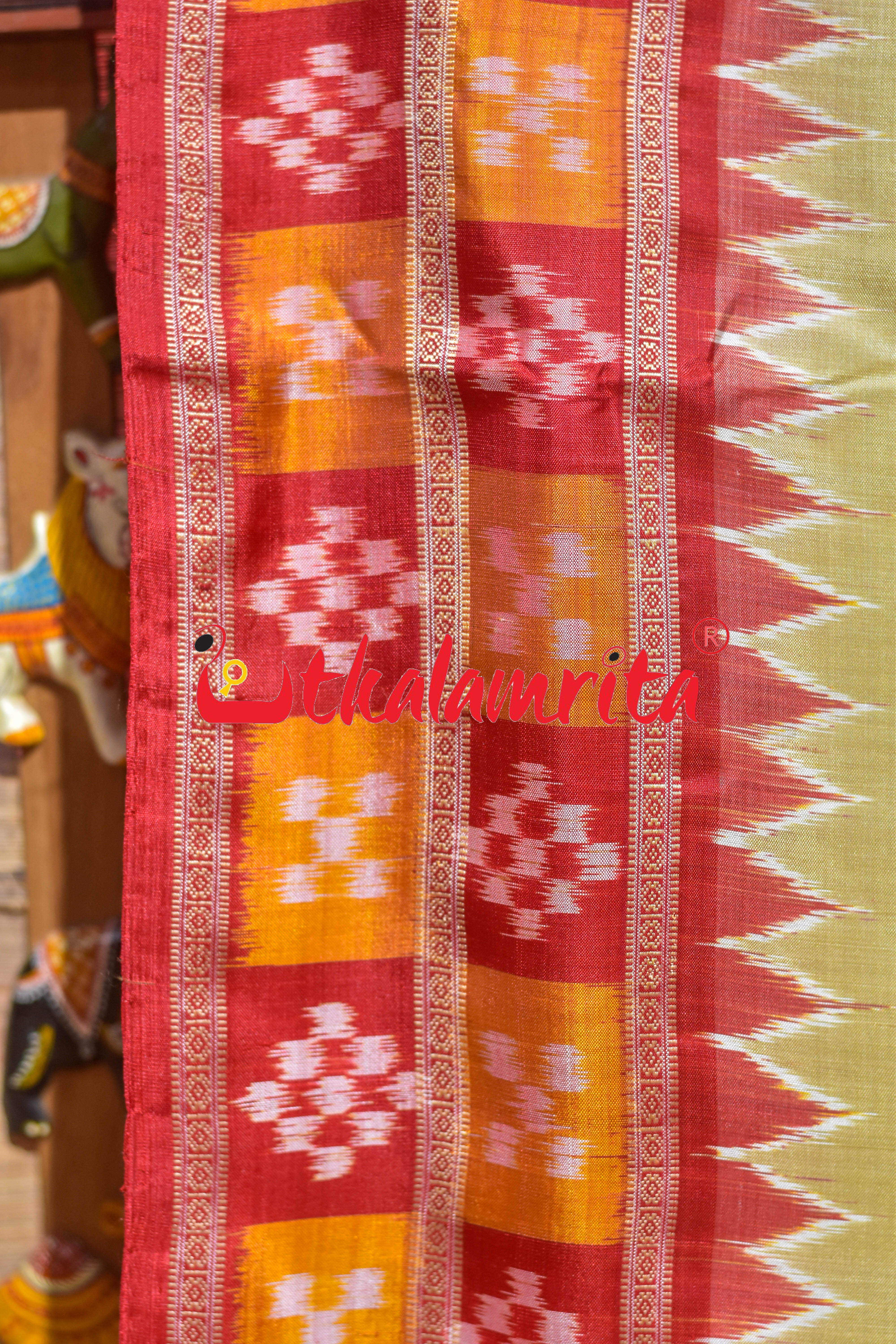 Ghee Four Buti Border Pasapali Khandua Silk Saree