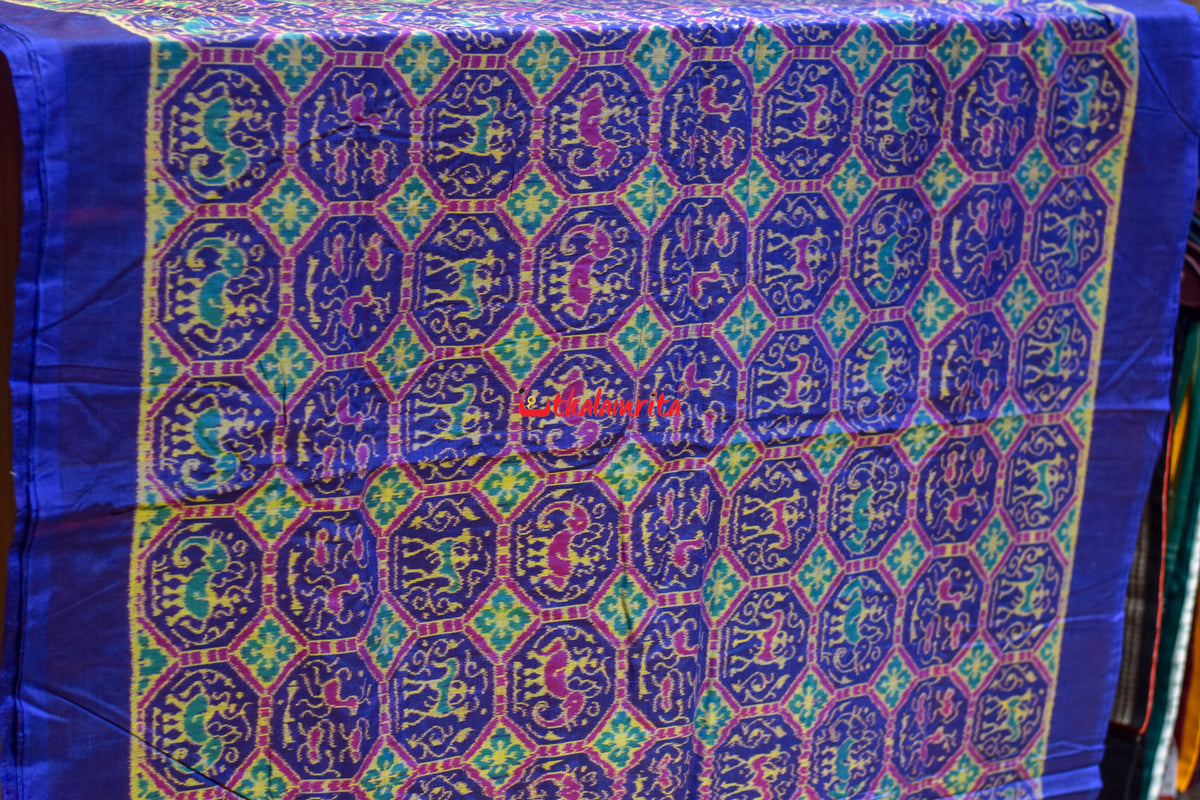 Blue Golden Kothi Animal Bandha Sambalpuri Cotton (Fabric)