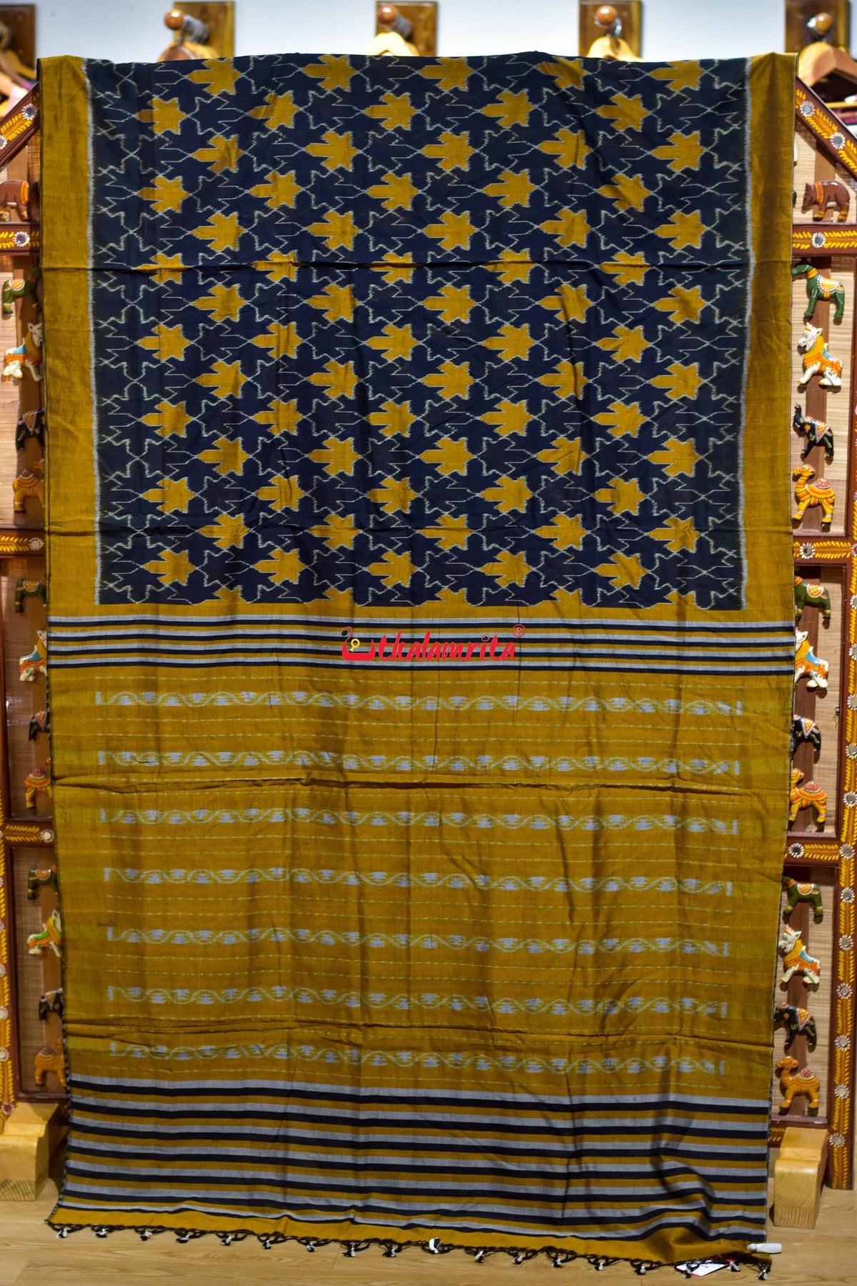Kalara Patra Black Golden Maniabandha Cotton Saree