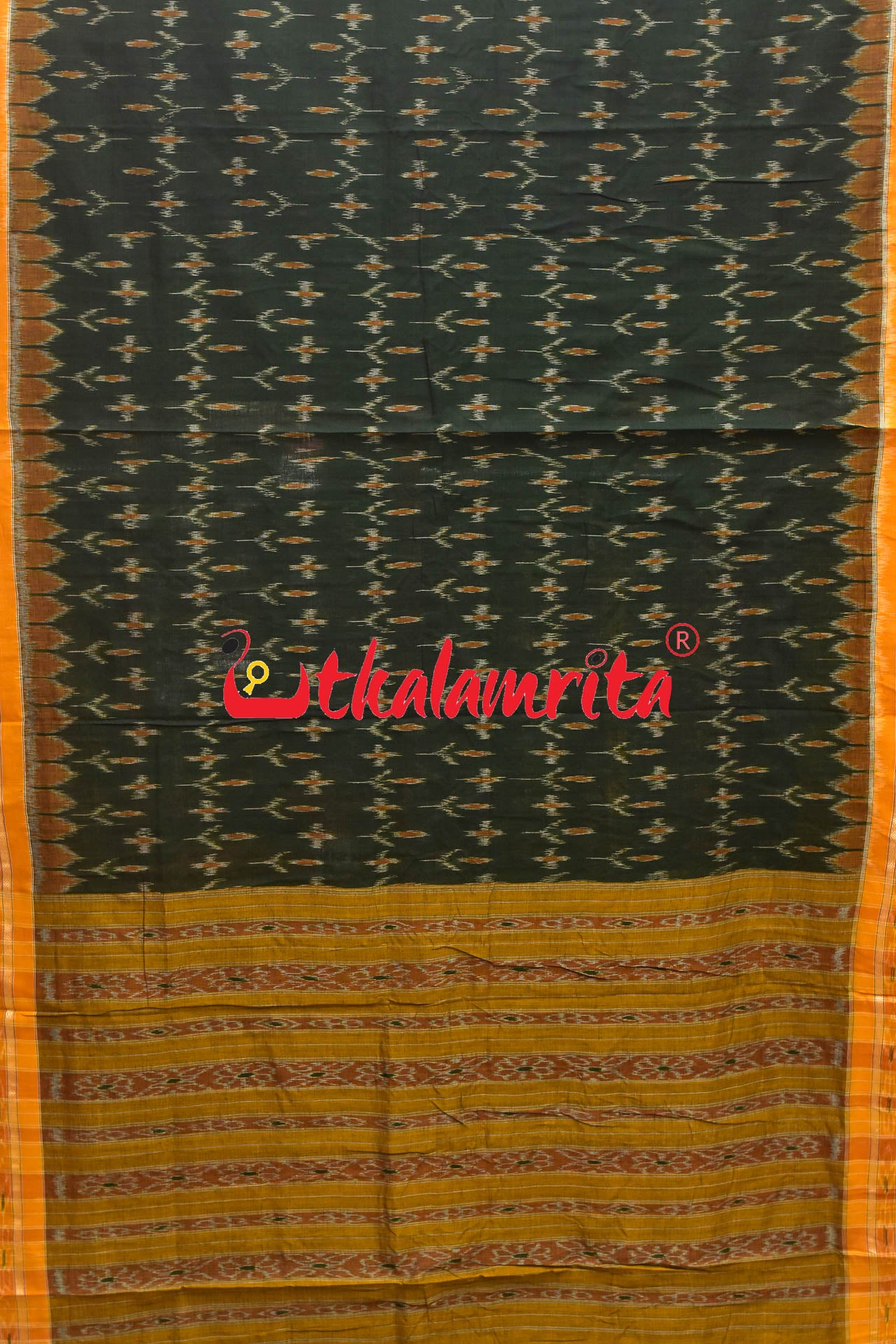 Olive with Mustard Kadha Khandua Cotton Saree