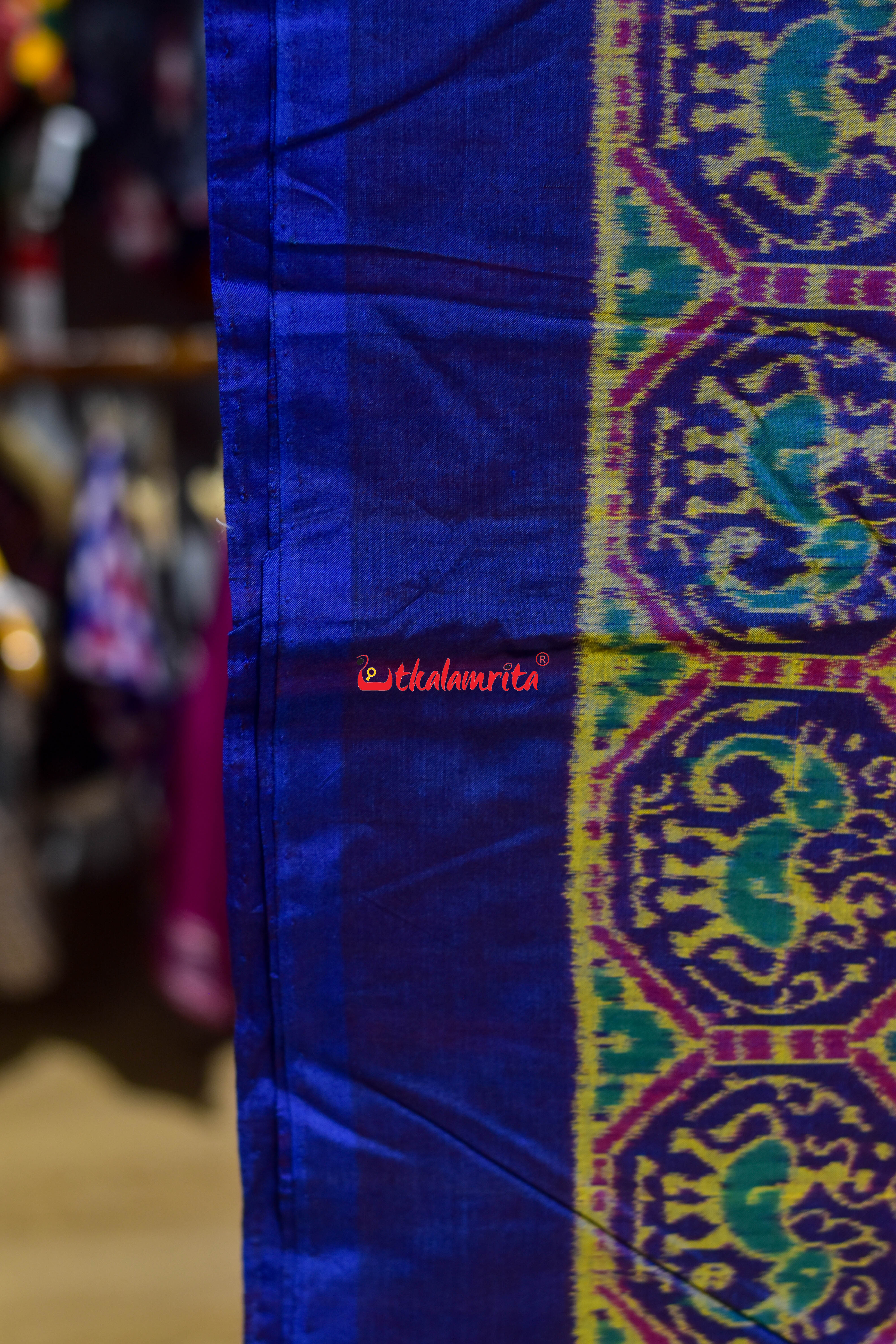 Blue Golden Kothi Animal Bandha Sambalpuri Cotton (Fabric)