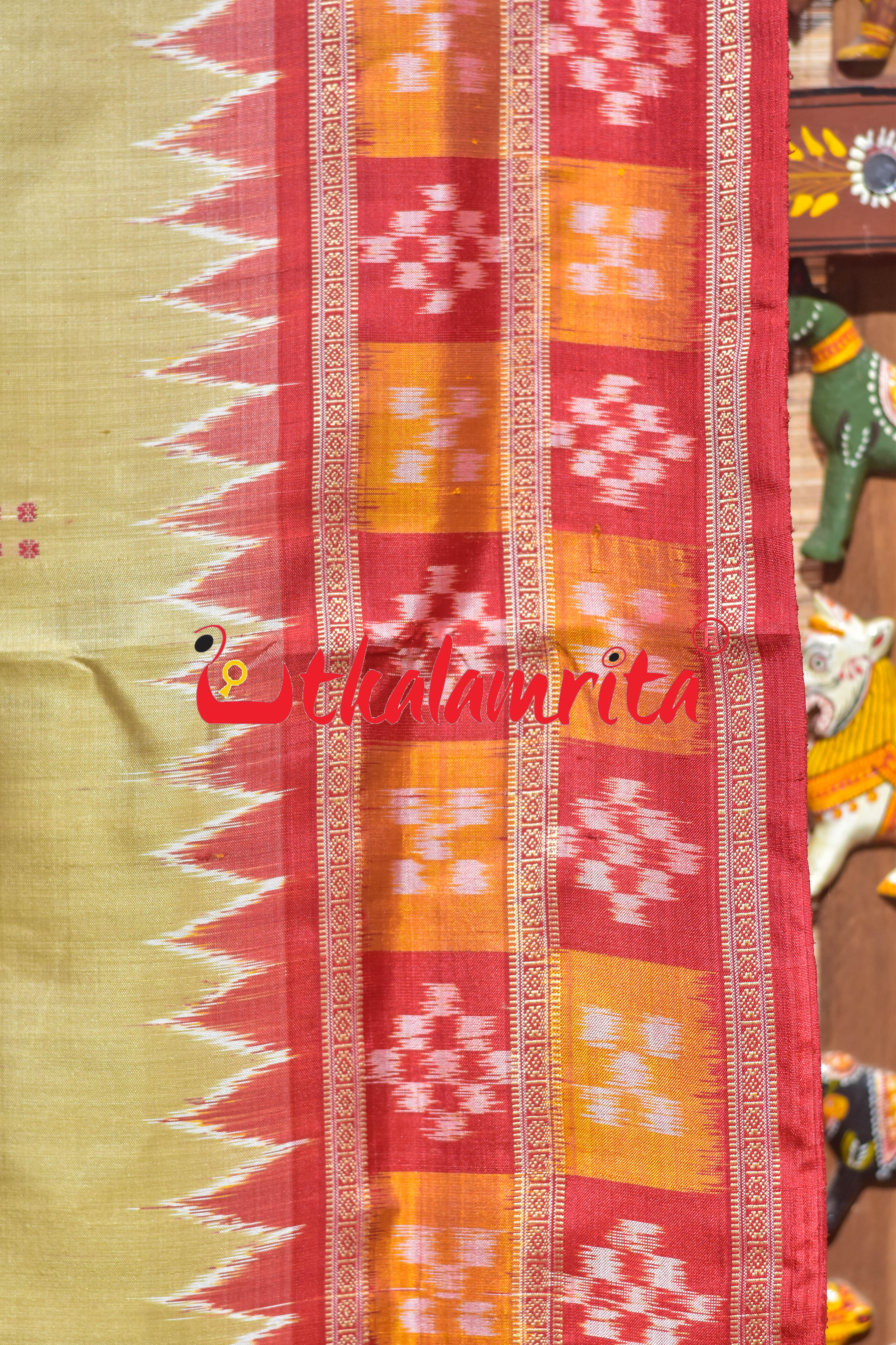 Ghee Four Buti Border Pasapali Khandua Silk Saree