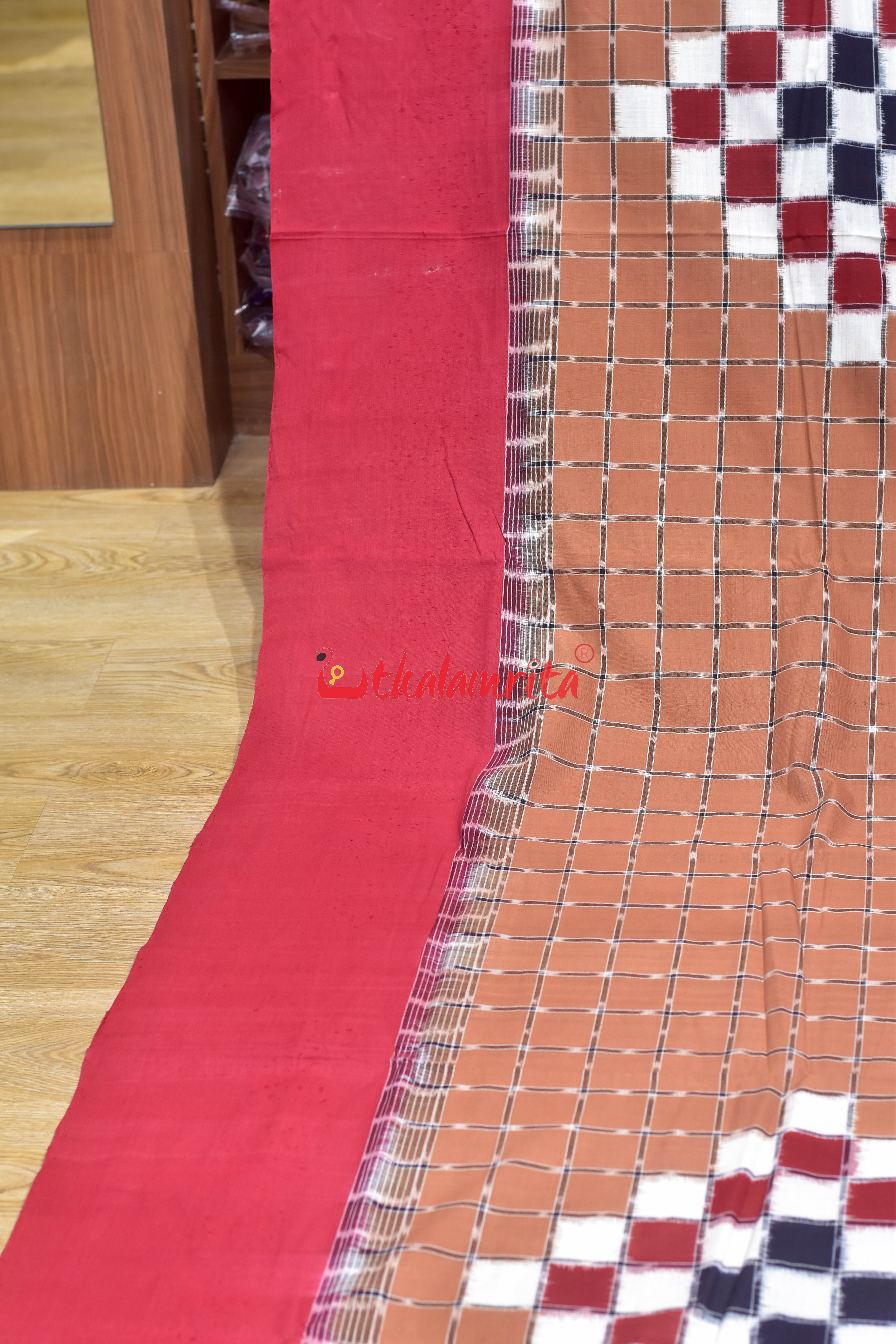 Brown Red with Checks Pasapali Cotton Bedsheet