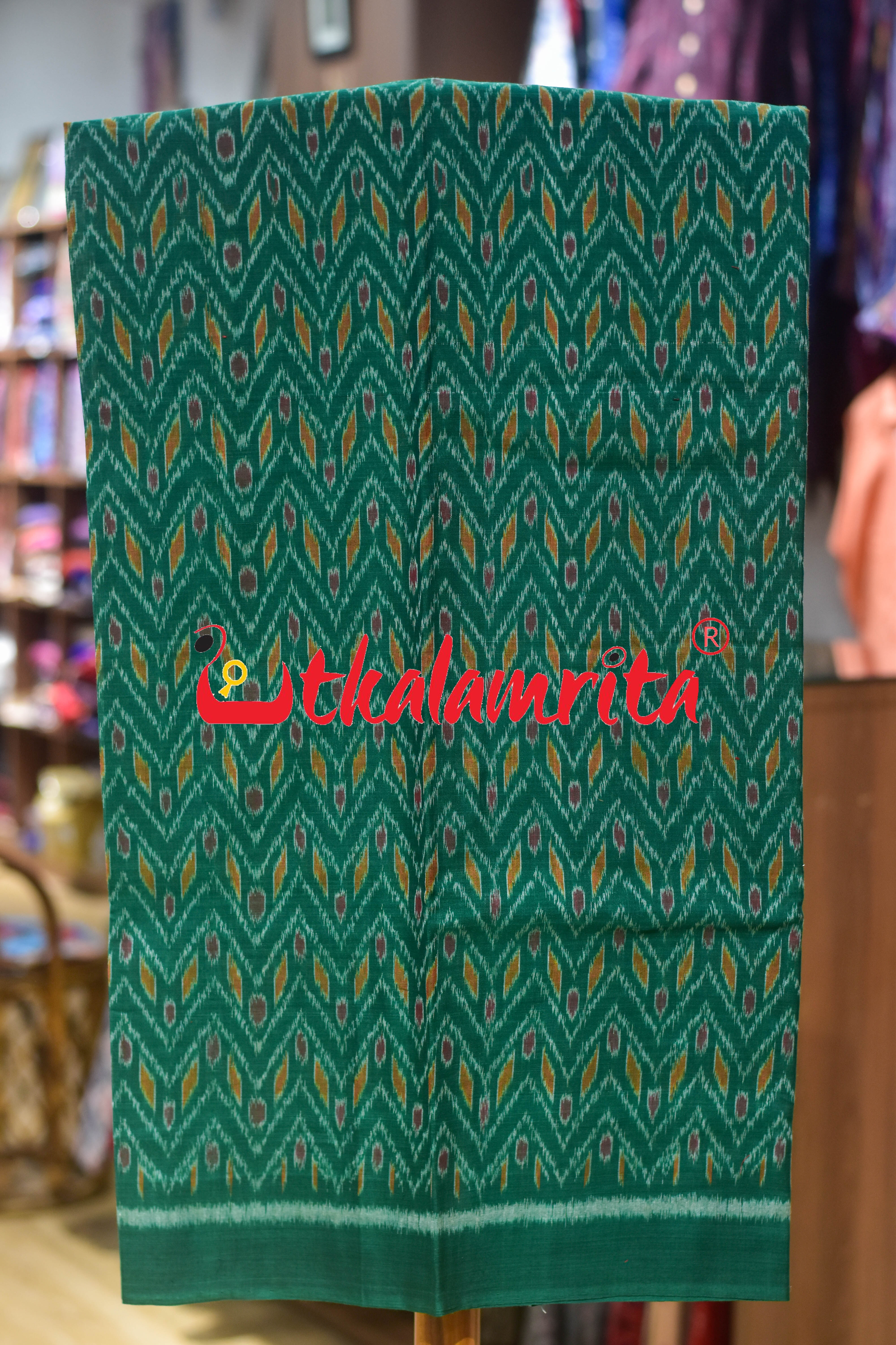 Green Red Thikiri Waves Sambalpuri Cotton Dress Set