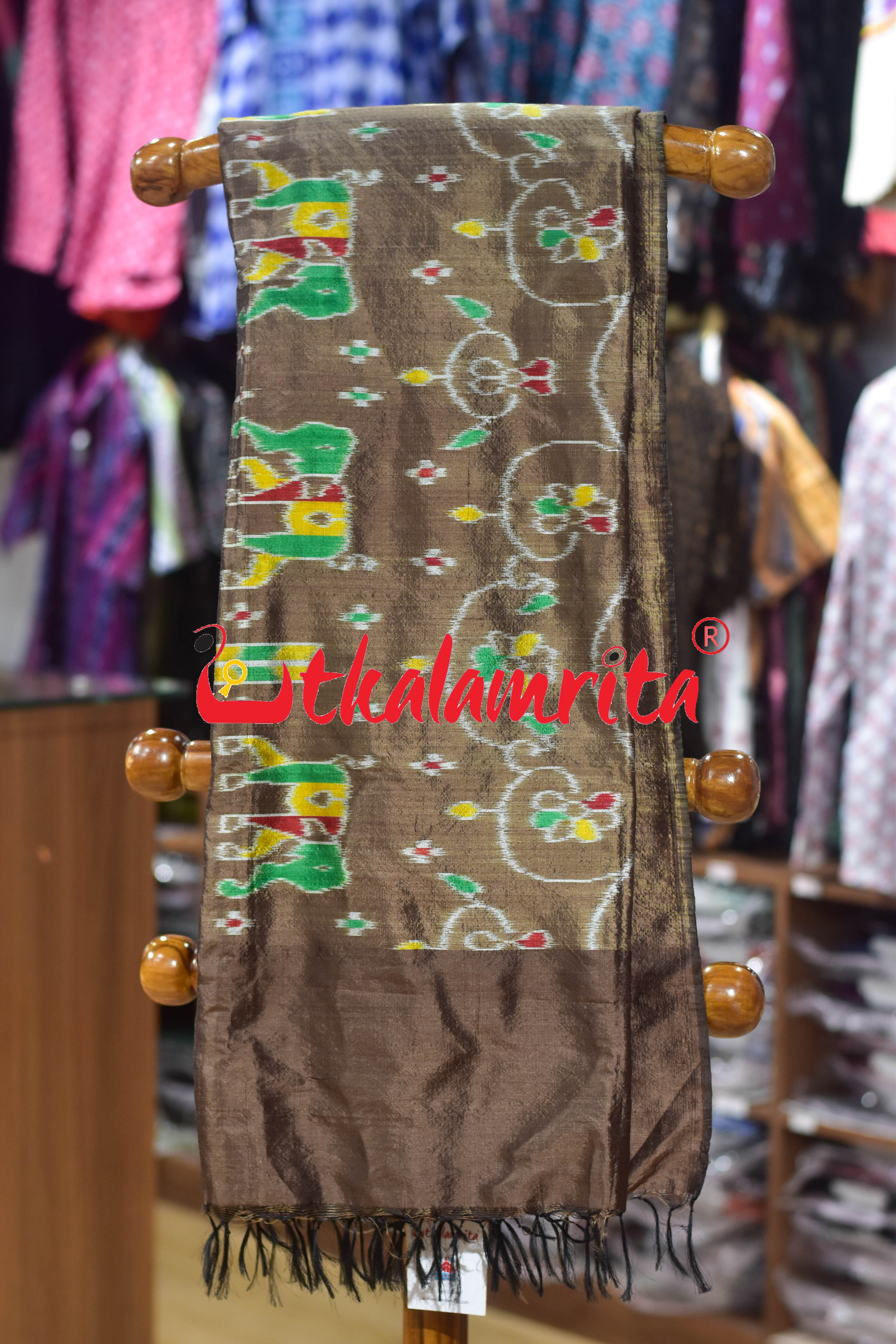 Olive Elephant Khandua Silk (Dupatta)