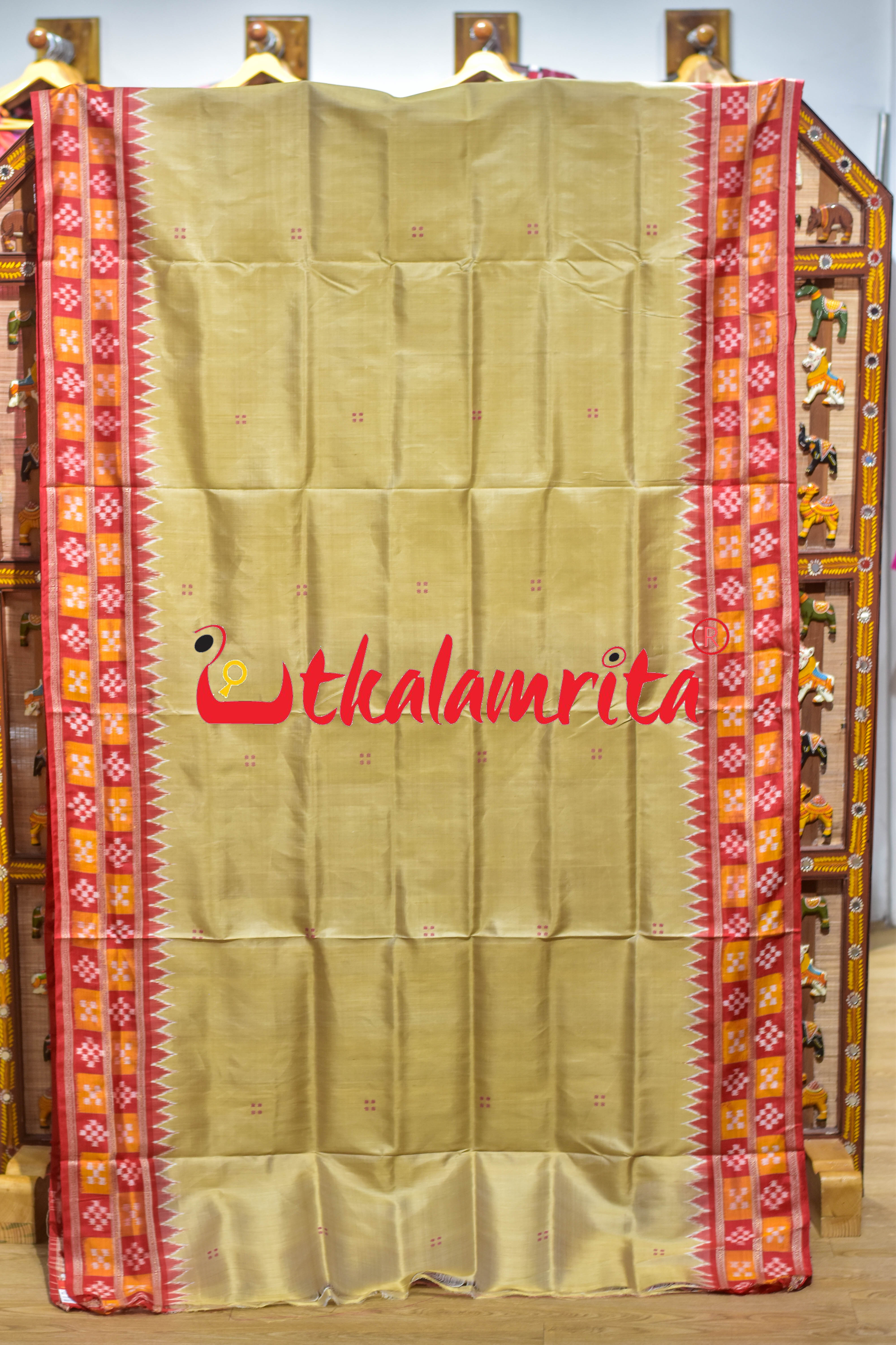Ghee Four Buti Border Pasapali Khandua Silk Saree