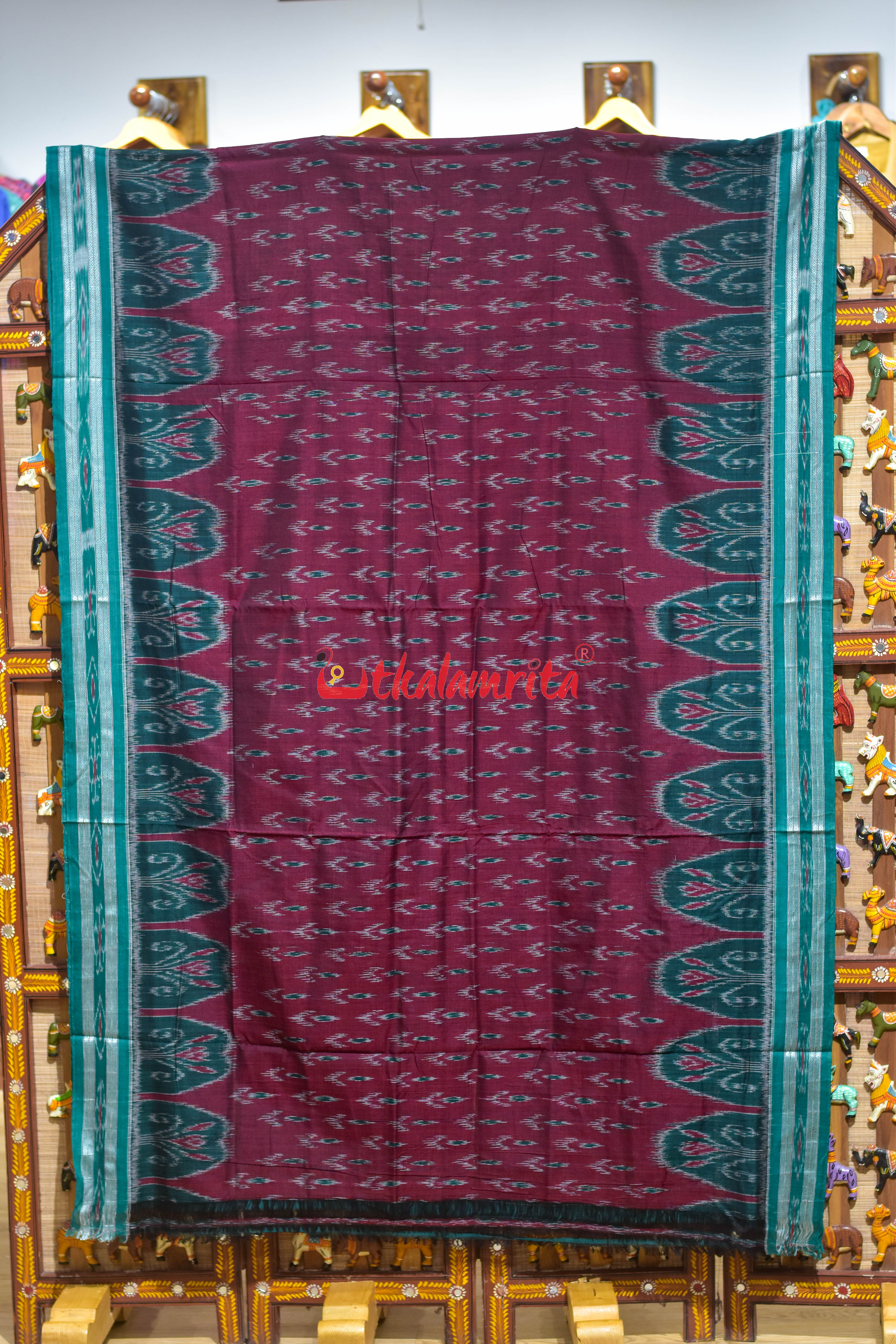 Maroon with Green Chandrika Khandua Cotton Saree