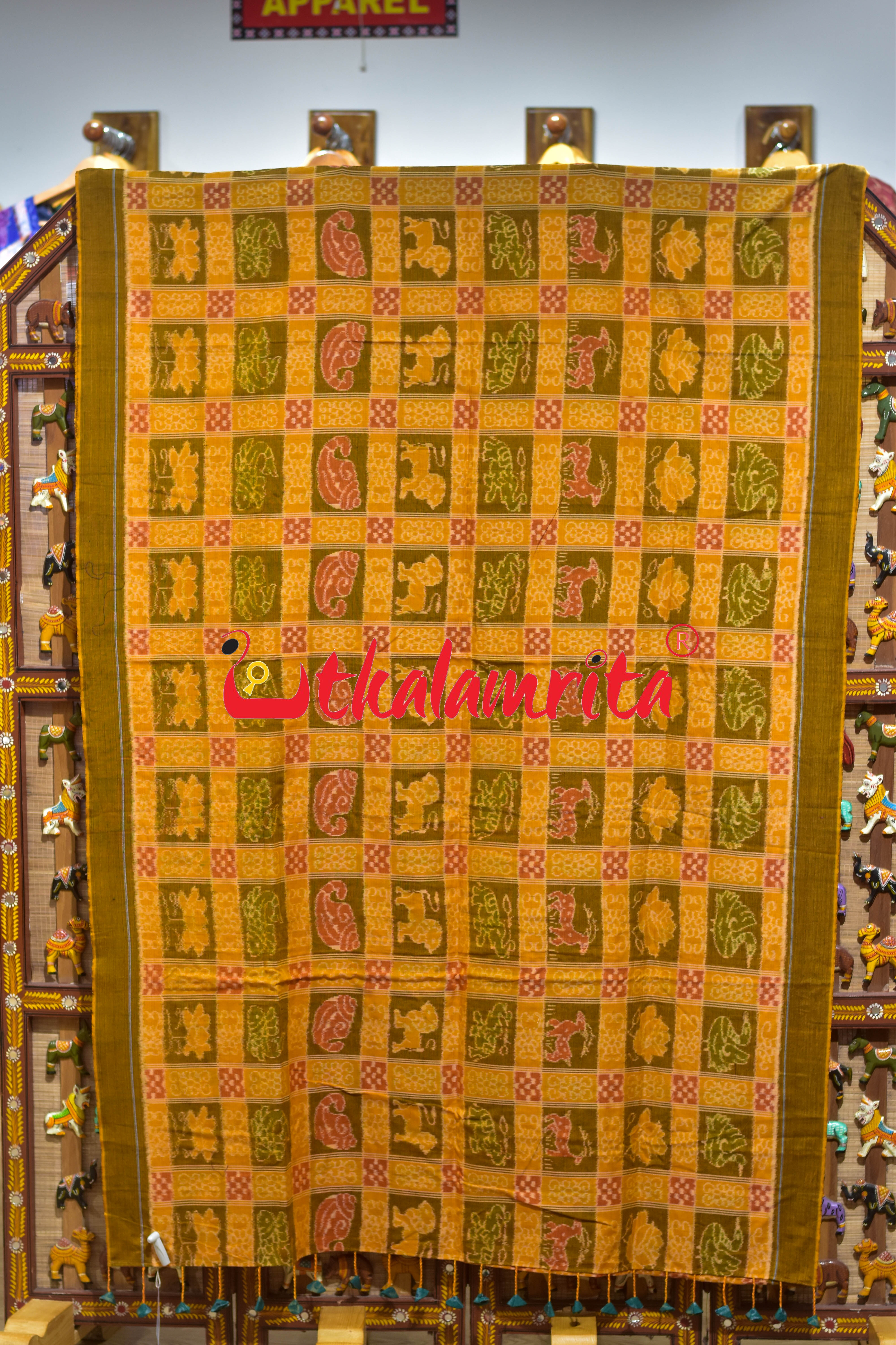 Yellow Nabakothi Half Green Designer Cotton Saree