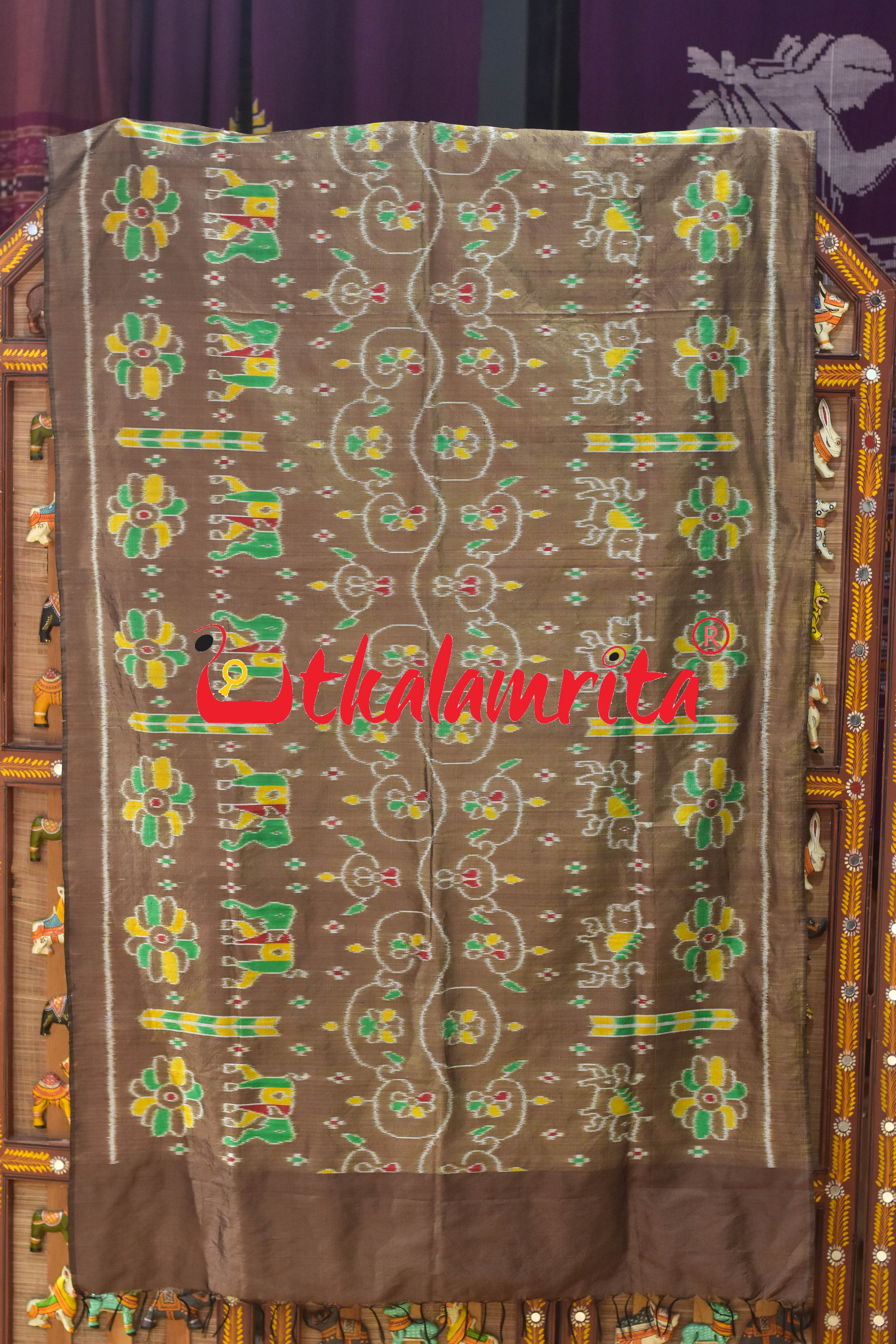 Olive Elephant Khandua Silk (Dupatta)