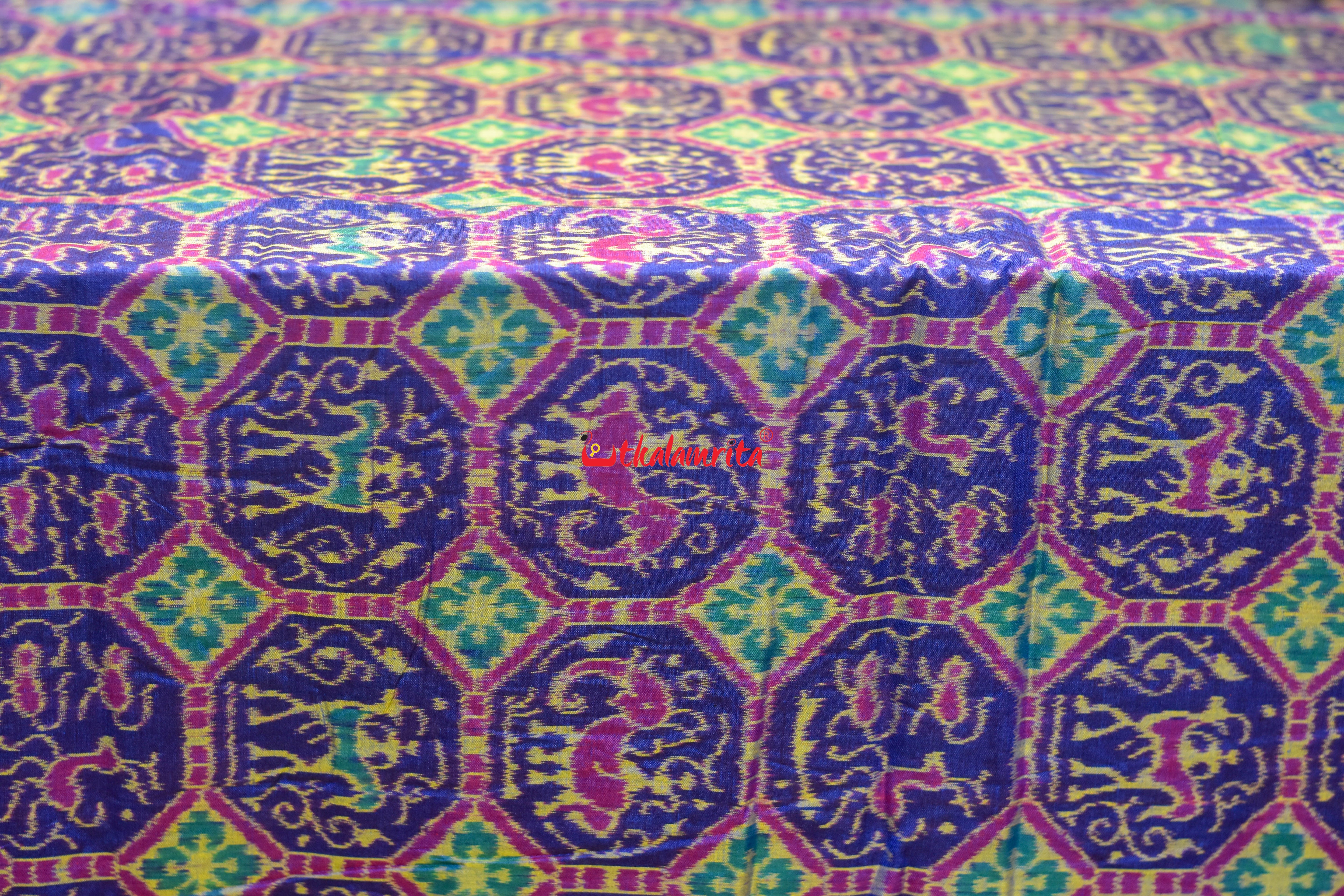 Blue Golden Kothi Animal Bandha Sambalpuri Cotton (Fabric)