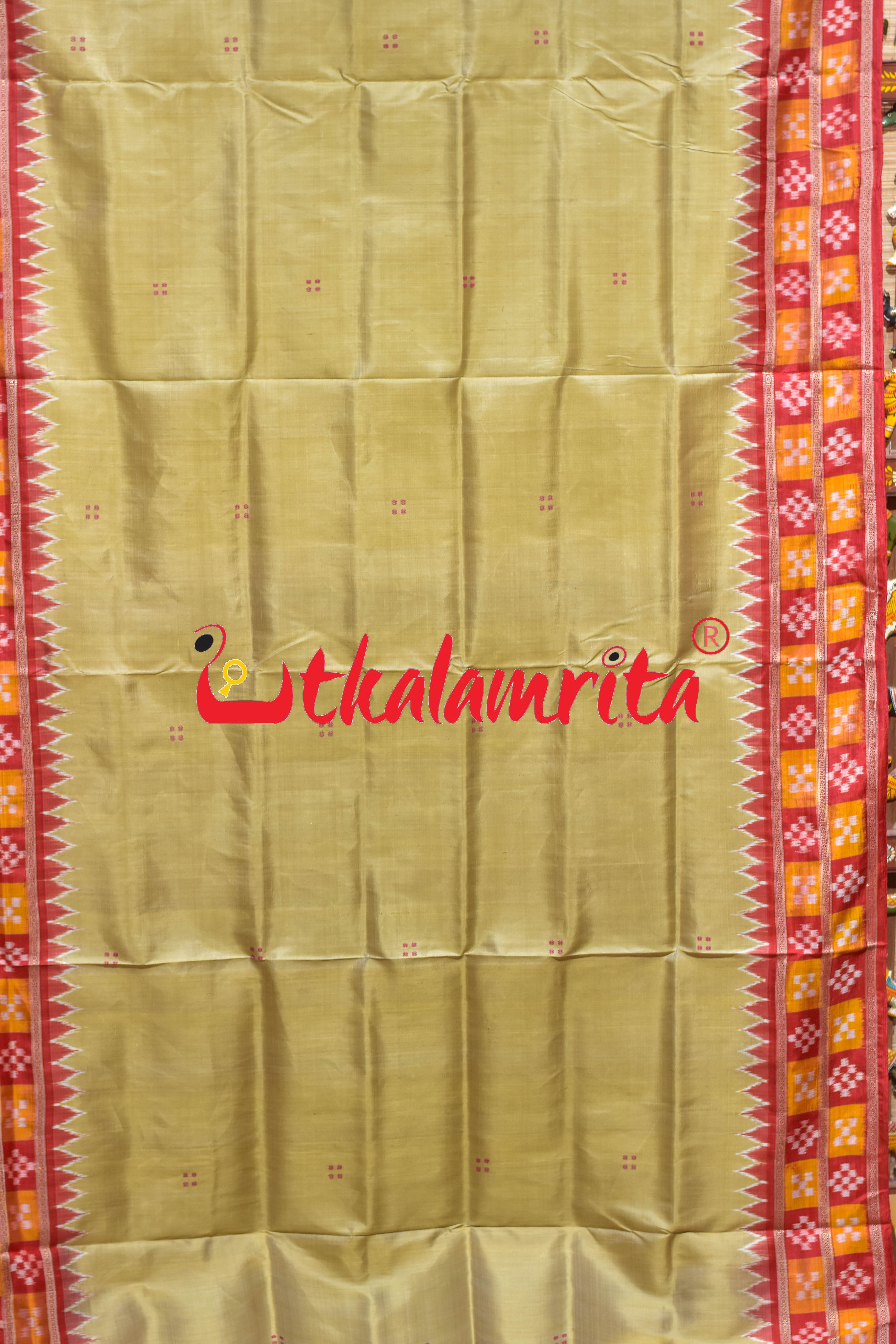 Ghee Four Buti Border Pasapali Khandua Silk Saree