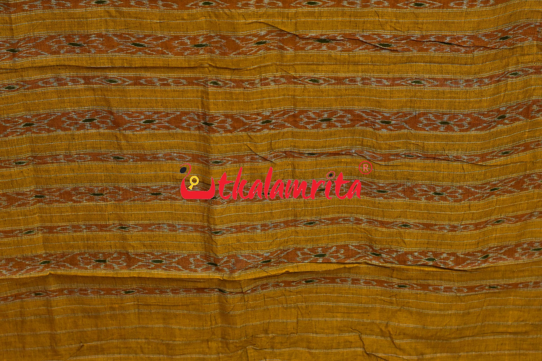 Olive with Mustard Kadha Khandua Cotton Saree