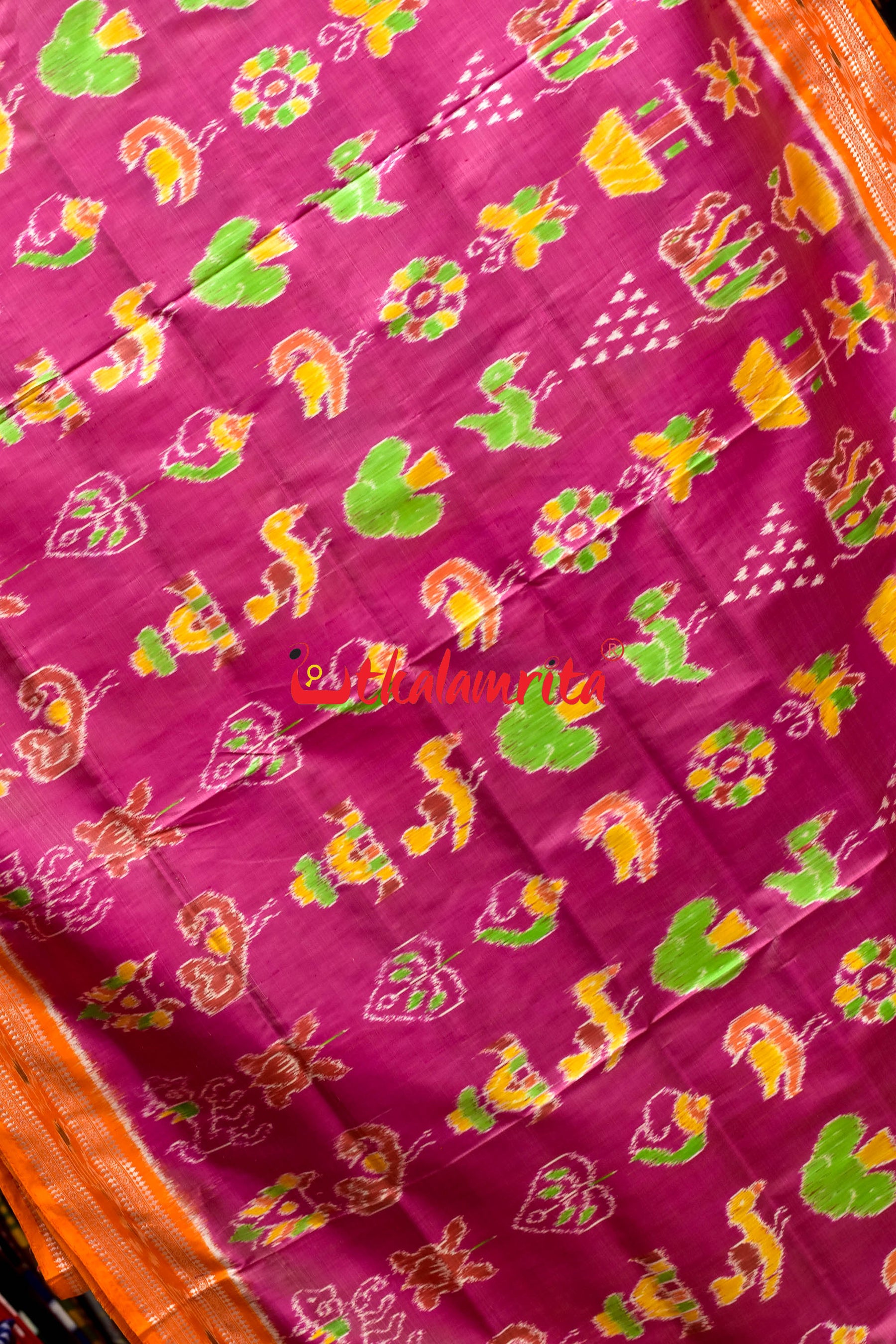 Pink with Orange Border Nabarangi Silk Saree