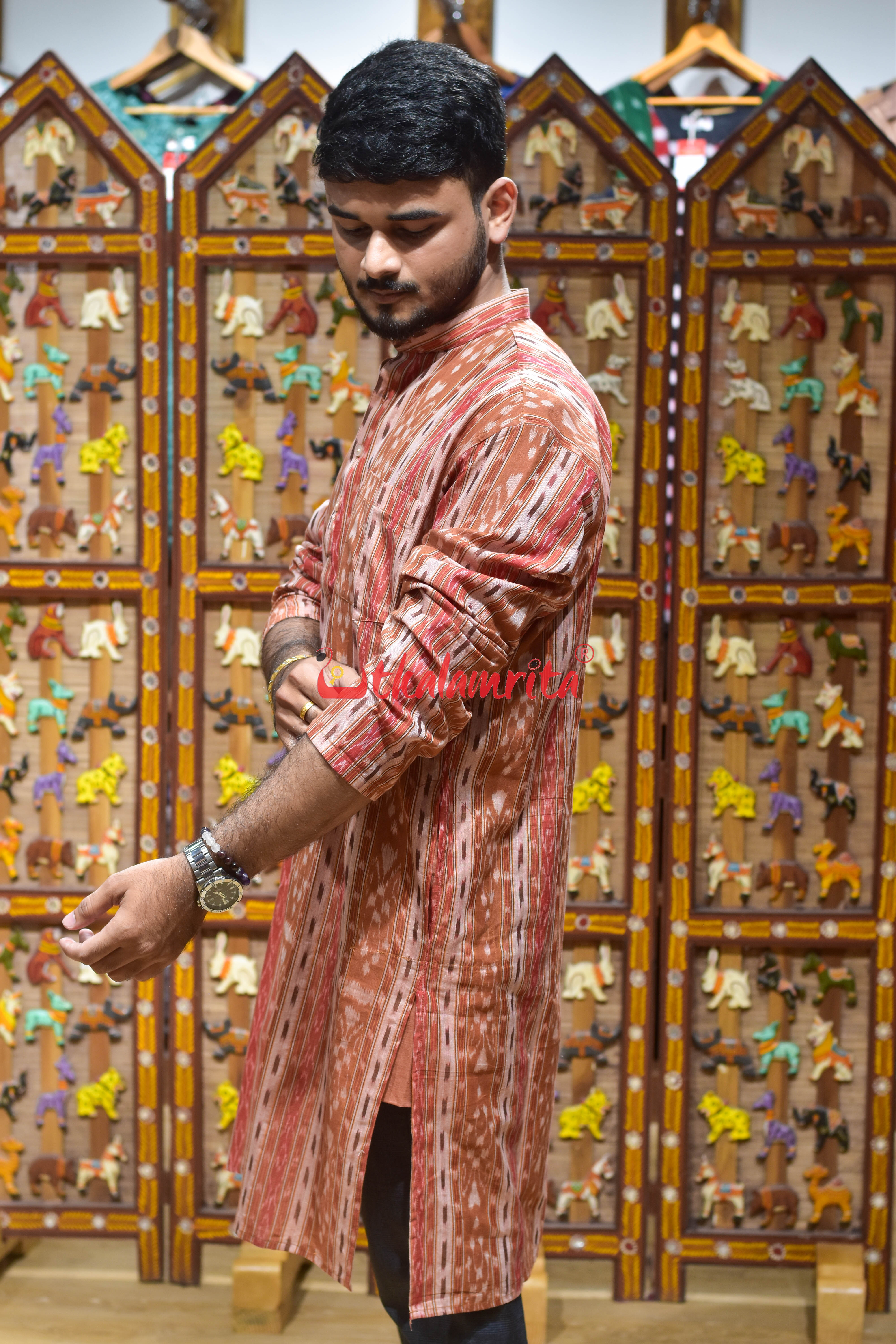 Red Brown Kangula (Men's Long Kurta)